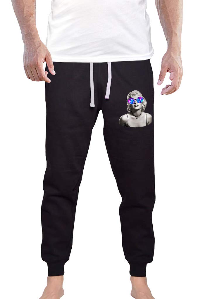 **Men's Black Fleece Gym Jogger Sweatpants - Marilyn Monroe & Galaxy Print - Comfortable Workout & Lounge Pants for Casual Wear & Home Relaxation**