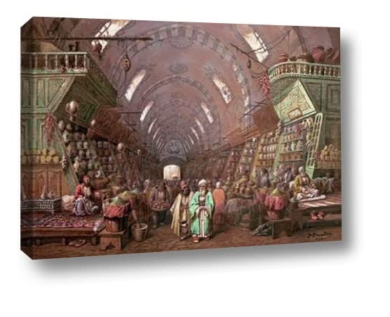 Jean Brindesi's A Bazaar In Constantinople - 22x30 Inch Canvas Wall Art Print, Gallery Wrapped, Ready to Hang - Perfect for Living Room, Bedroom & Office Decor