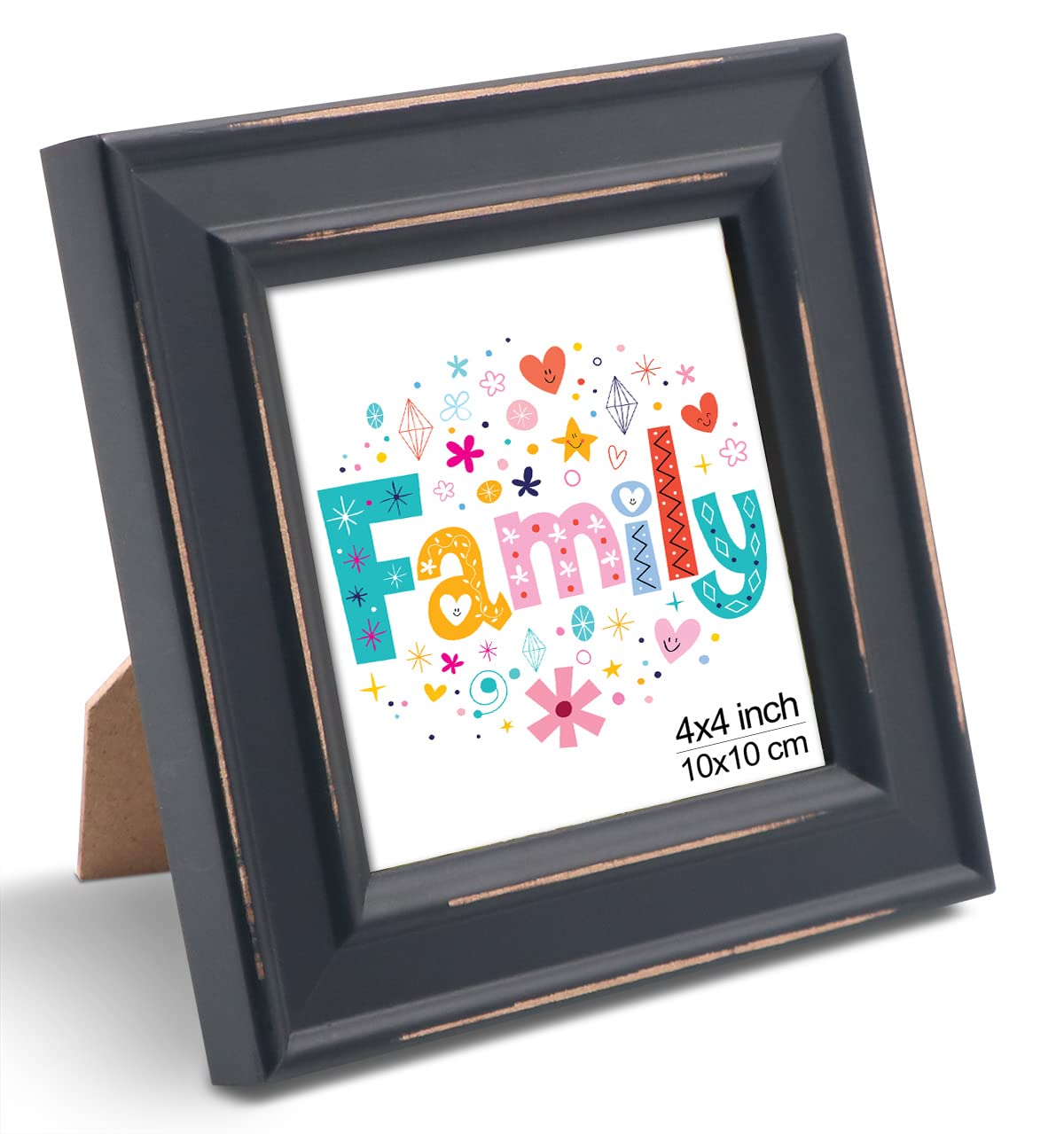 ZingVic 4x4 Inch Distressed Black Wood Picture Frame - Small Square Photo Frame for 3.5x3.5 Pictures - Rustic Farmhouse Decor for Tabletop, Desk Display or Wall Hanging - Perfect for Home, Office & Wedding Photo Displays