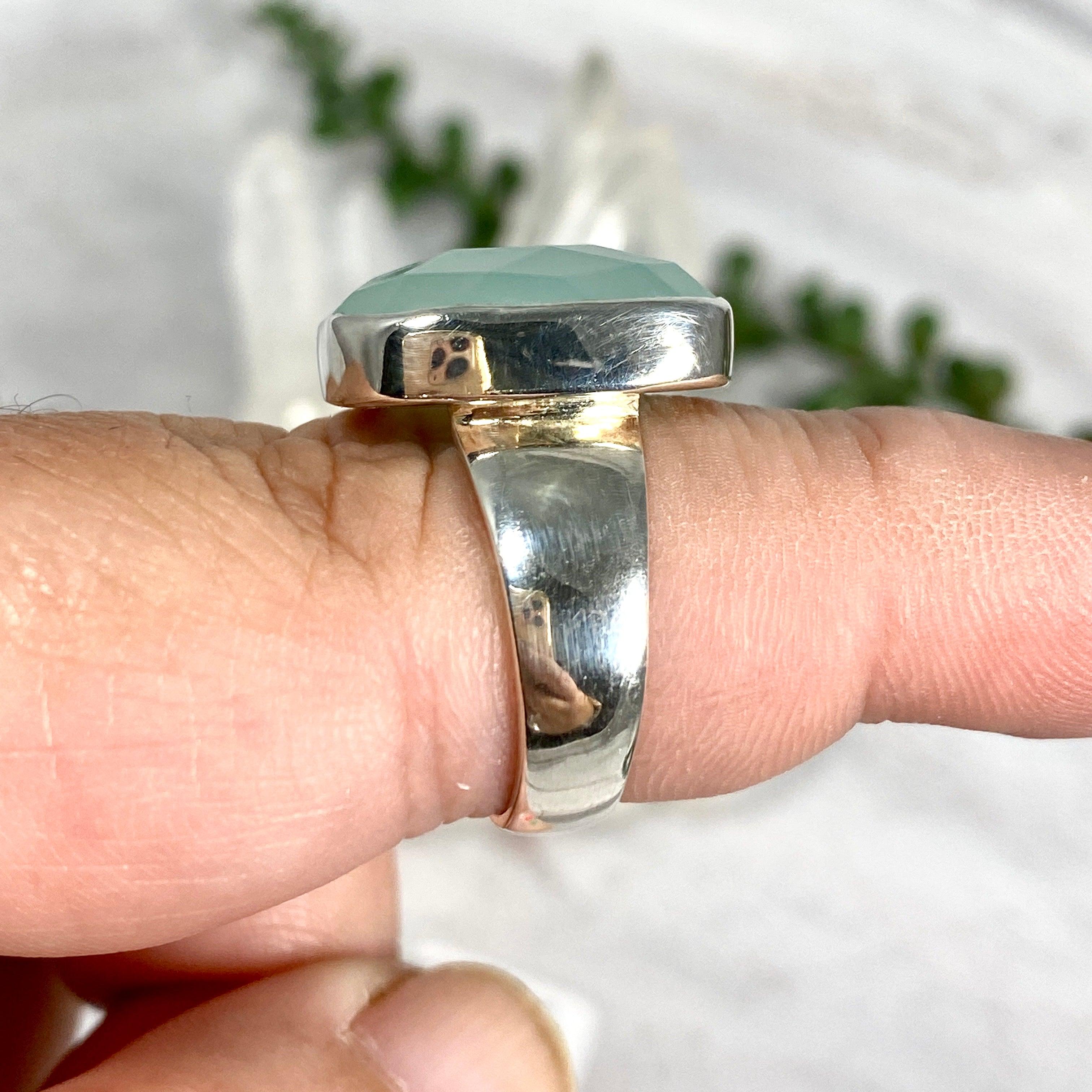 Aqua Chalcedony Faceted Rectangular Ring - Size 8 - KRGJ2437 - Elegant Jewelry for Women, Perfect for Weddings, Parties & Everyday Wear