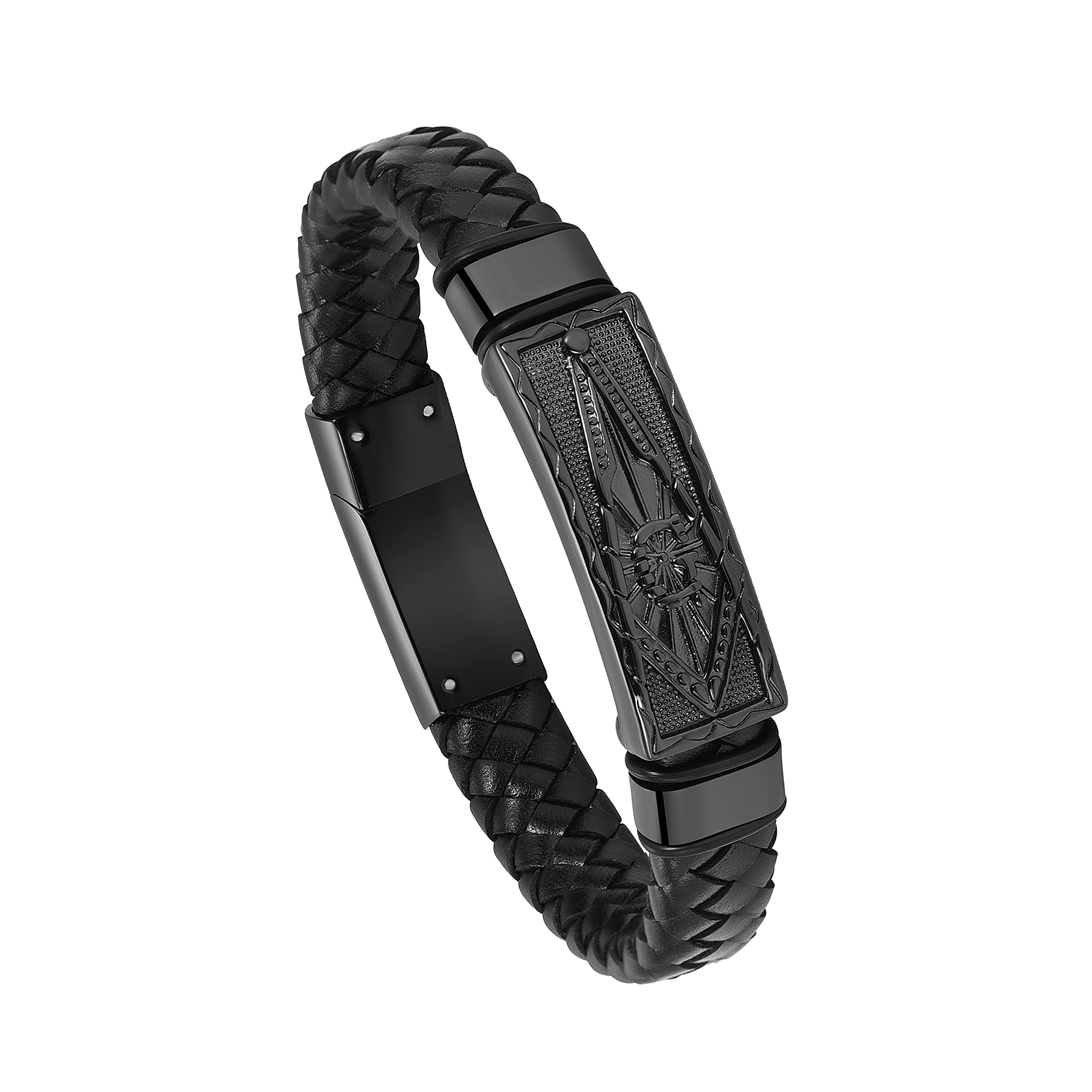 ConstantLife Masonic Compass Cremation Urn Bracelet - Braided Leather Memorial Wristband with Stainless Steel Ashes Keepsake - Thoughtful Sympathy Gift for Men & Women - Perfect for Funeral Services, Memorials & Honoring Loved Ones