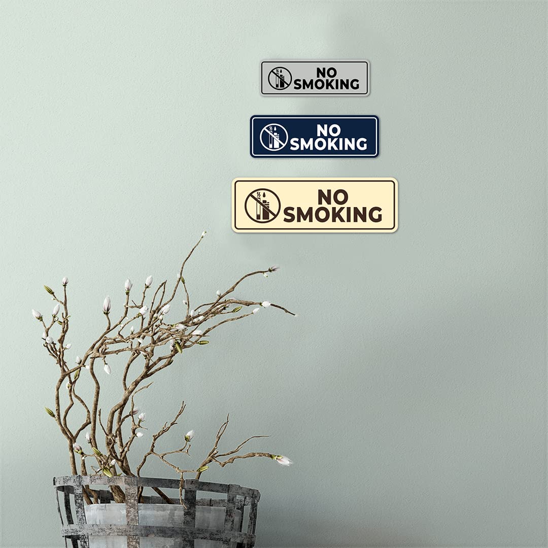 No Smoking Thank You Sign - Brushed Silver Metal Cigarette Lighter Warning Sign for Office, Restaurant, Hotel & Public Spaces - Medium Size