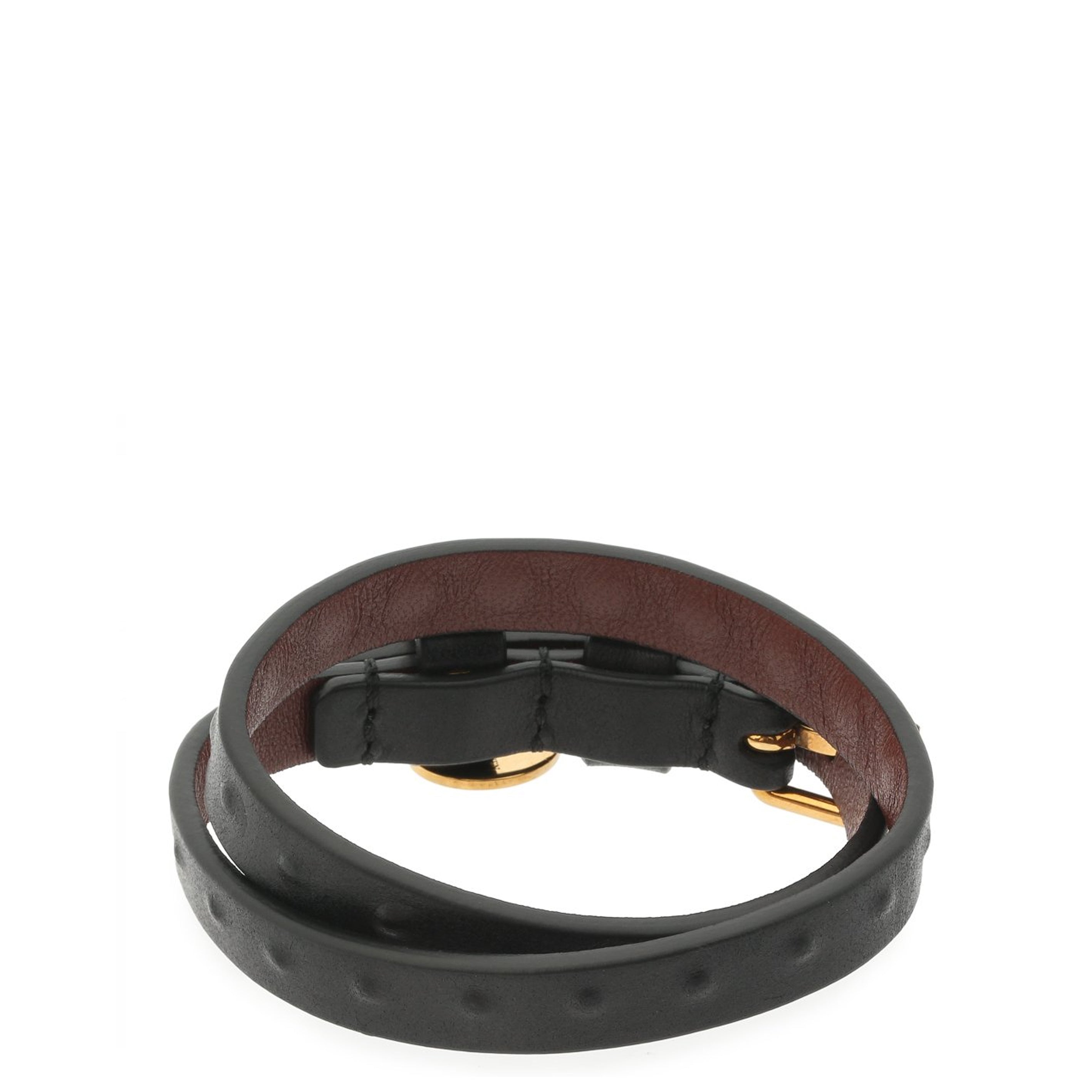 Men's 2x Wrap Embedded Stud Bracelet - Black & Gold Stainless Steel Punk Rock Jewelry for Bikers, Rockers & Fashion Enthusiasts