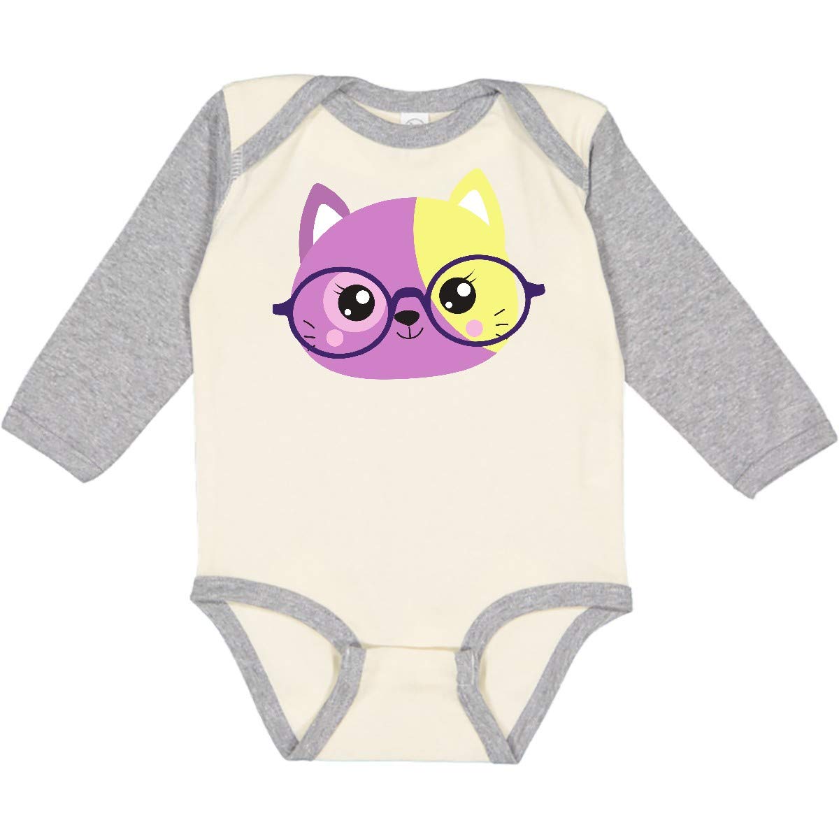 Inktastic Hipster Cat with Glasses - Adorable Kitten Long Sleeve Creeper for Babies & Toddlers - Perfect for Playdates, Photo Shoots & Casual Outings