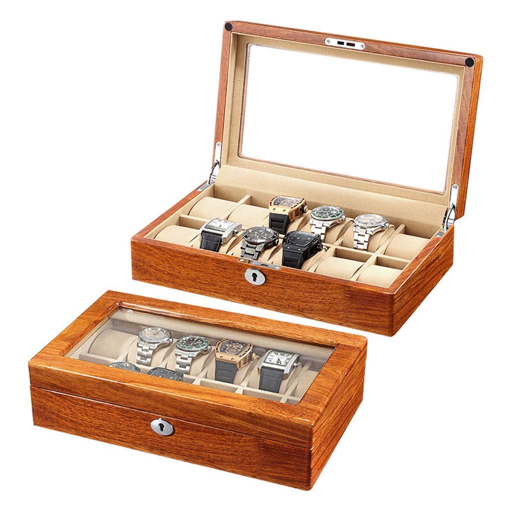Premium Rosewood Watch Storage Box with Lock - 6/12 Compartments, Detachable Pillow & Transparent Window - Jewelry & Watch Display Case for Home, Office, or Travel Organization
