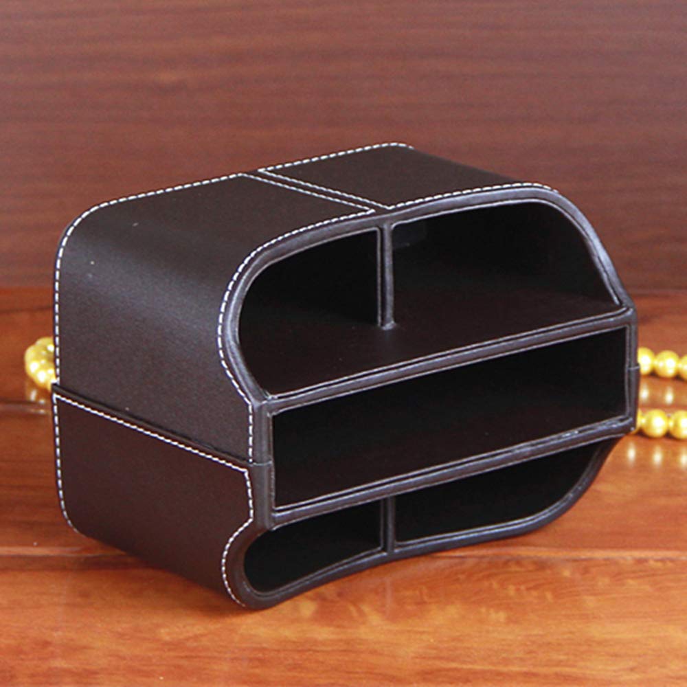 360° Rotating PU Leather Remote Control Holder - Desk Organizer for TV Remotes, Mail, Pens & Electronics | Compact Storage Box for Living Room, Office & Bedroom (Brown)