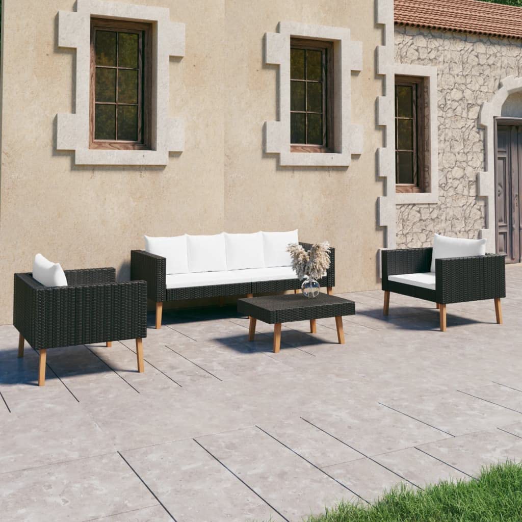 4-Piece Outdoor Bistro Set with Cushions - Black Poly Rattan Patio Table and Chairs for Garden, Balcony, Beach & Coffee Bar | Perfect for Relaxing, Entertaining & Outdoor Dining
