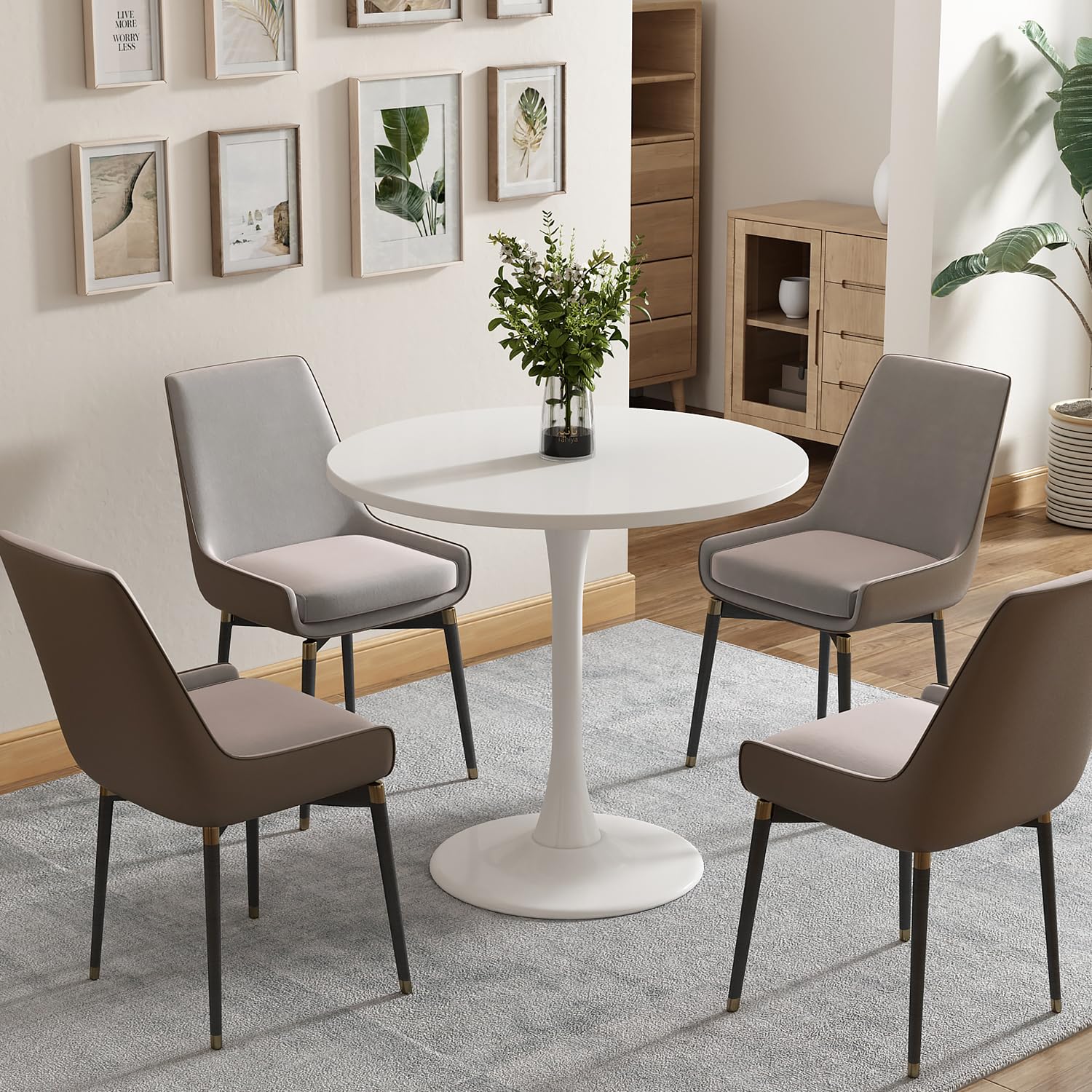 Modern White Round Tulip Dining Table - 24 Inch Mid-Century Kitchen & Living Room Coffee Table for Small Spaces, Apartments, and Dining Areas