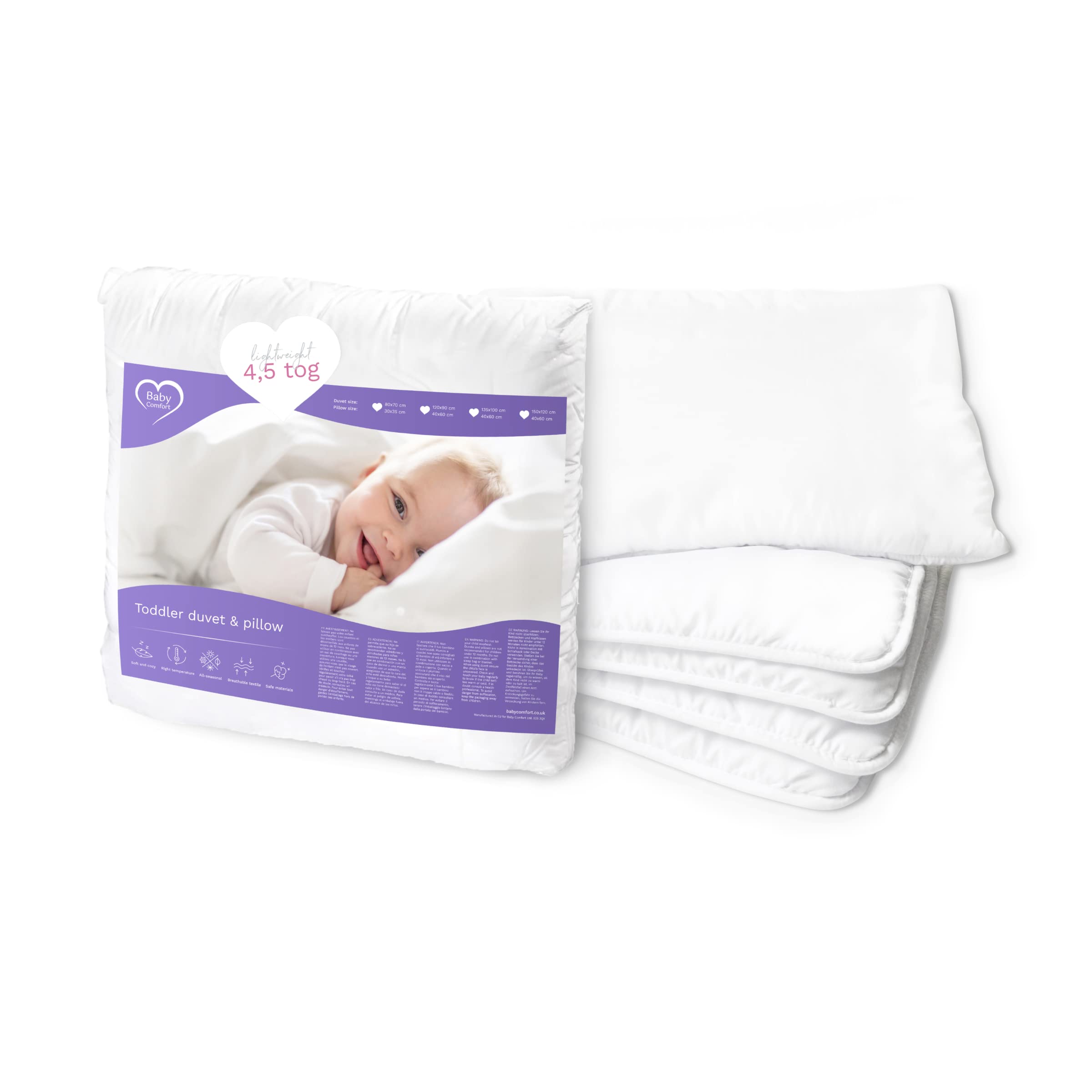 Hypoallergenic 4.5 Tog Baby Piumino - 120x90cm with Pillow for Crib Comfort