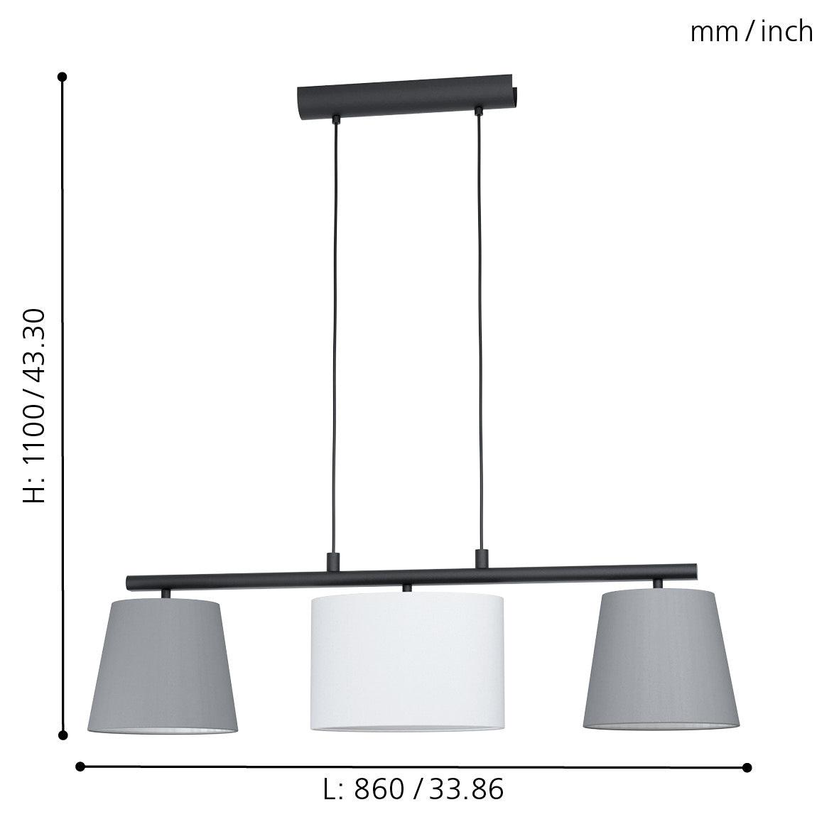 Eglo Almeida 1-Light Modern Pendant Lighting Fixture with Grey & White Fabric Shade - Perfect for Kitchen Island, Dining Room, or Bedroom Lighting