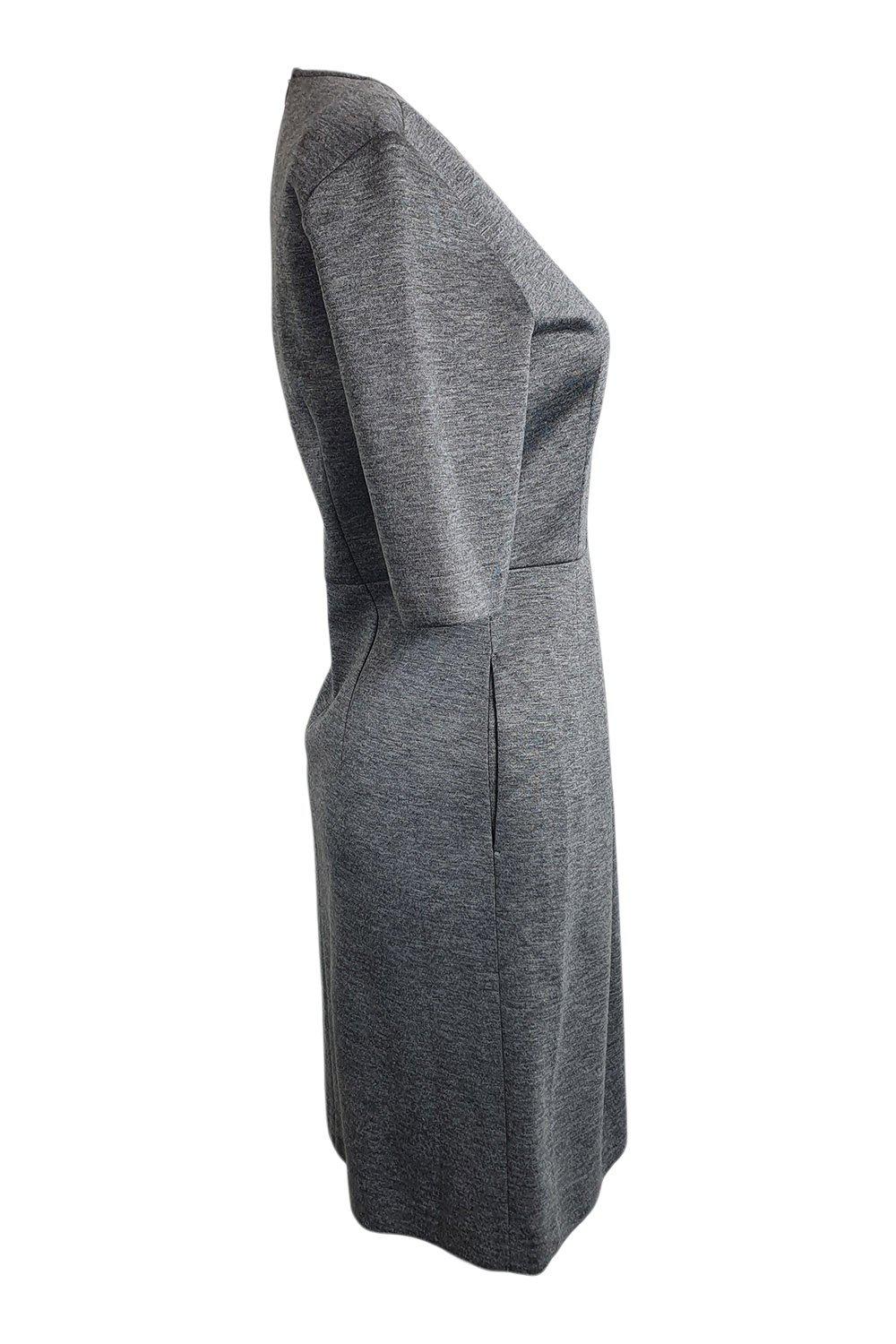 LUISA CERANO Grey V Neck Short Sleeved Fitted Dress - Women's Slim Fit Summer Dress (Size D 34 & D 42) | Perfect for Office, Cocktail Parties & Date Nights