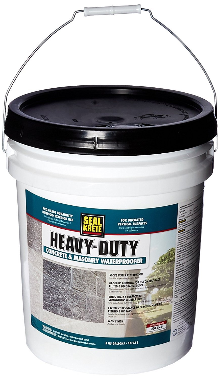 Seal-Krete 700005 Heavy-Duty Concrete & Masonry Waterproofer - 5 Gallon, Satin Clear Finish | Waterproof Sealant for Driveways, Basements, Foundations & Outdoor Surfaces