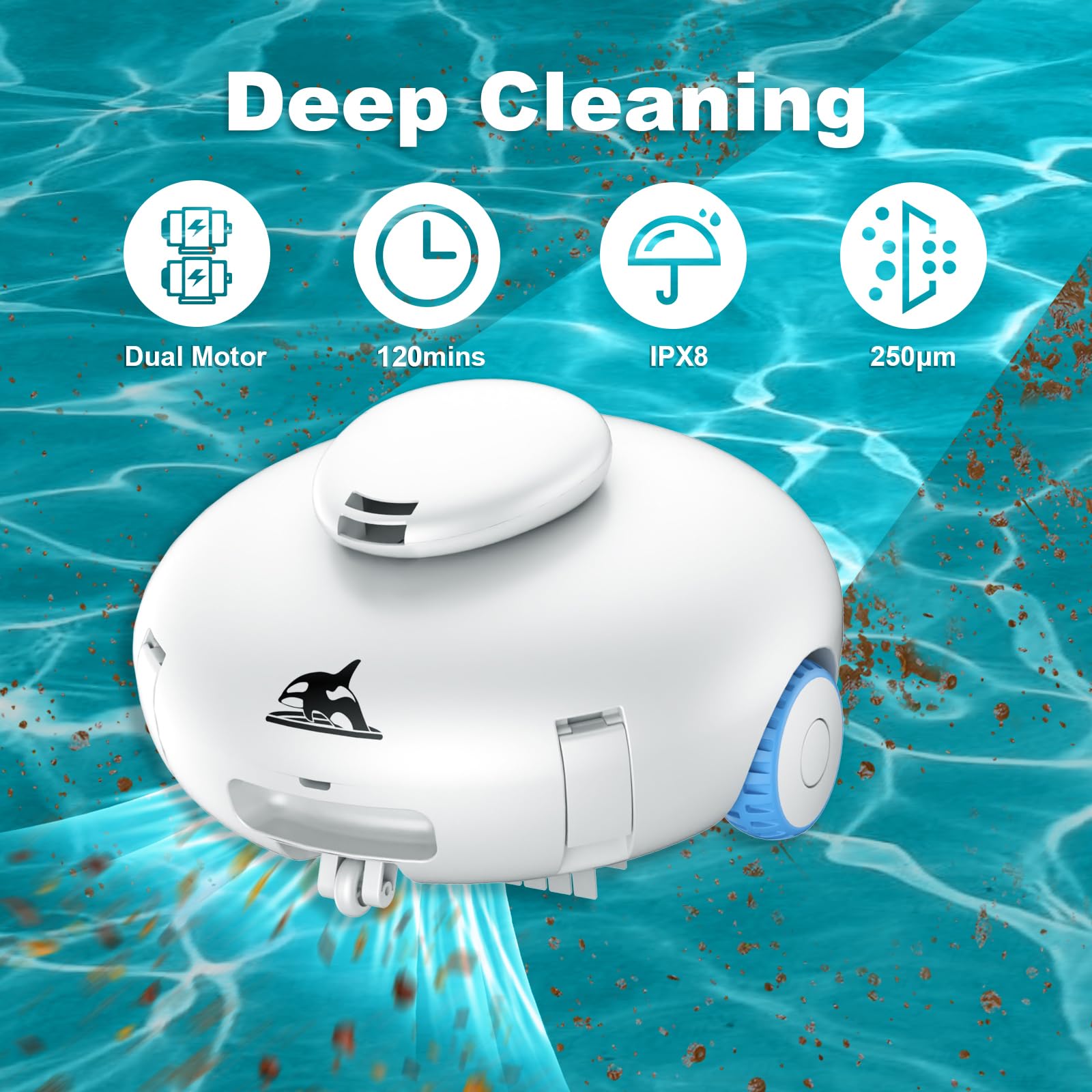 Cordless Robotic Pool Vacuum Cleaner - 7500mAh Battery Lasts 140 Mins, Self-Parking, Powerful Suction for Above Ground & In-ground Swimming Pools - Ideal for Flat Bottom Pools, Easy Maintenance & Crystal Clear Water All Season