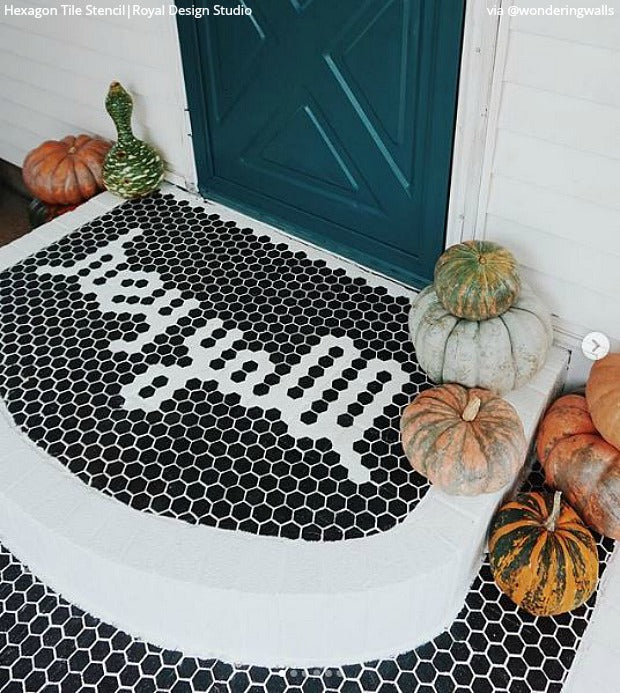 Hexagon Tile Floor Stencil - Reusable DIY Floor Painting Template for Concrete, Wood, Porcelain - Perfect for Home, Patio, Garage & Bathroom Renovation Projects