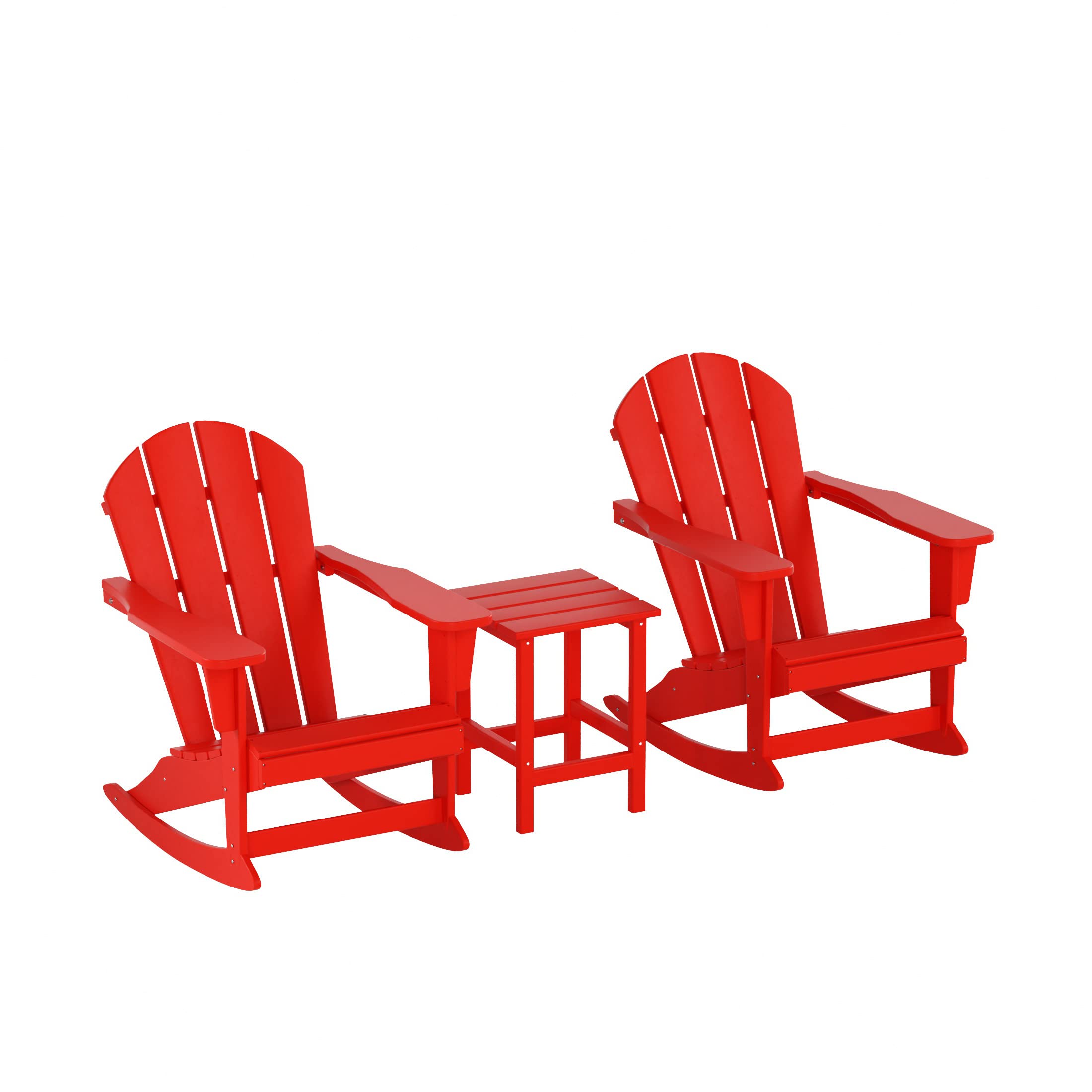 **WO Home Furniture 3-Piece Patio Rocking Chair Set - Classic Red Adirondack Outdoor Rocking Chairs with Side Table - Perfect for Garden, Deck, Porch & Backyard Relaxation**