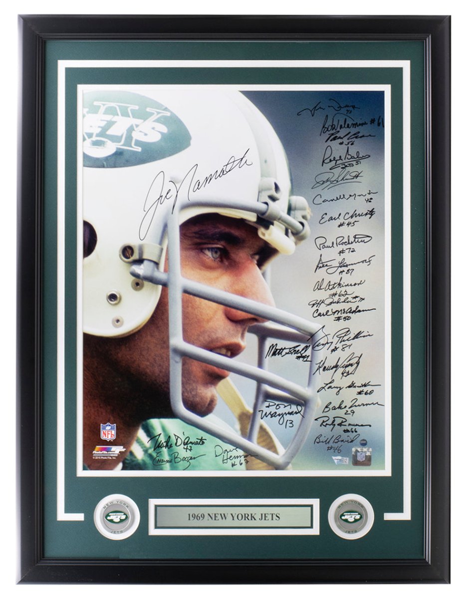 1969 New York Jets Joe Namath Signed Framed 16x20 Close Up Photo - Authentic Steiner Collectible for Football Fans, Man Cave Decor & Sports Memorabilia Gifts