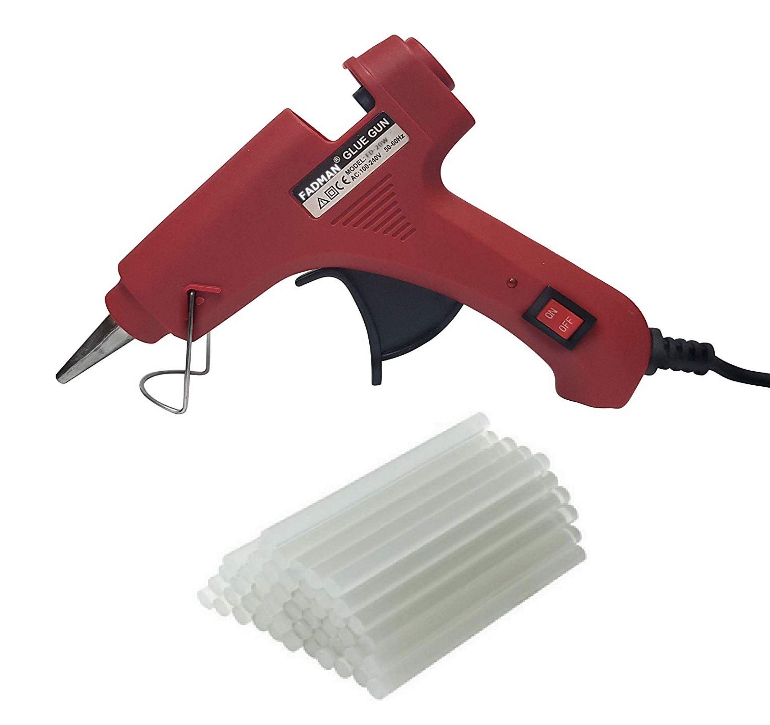 Fadman 20W Red Mini Hot Melt Glue Gun with 25 Glue Sticks - 7mm Nozzle, Standard Temperature, Corded for DIY Crafts, Home Repairs & School Projects