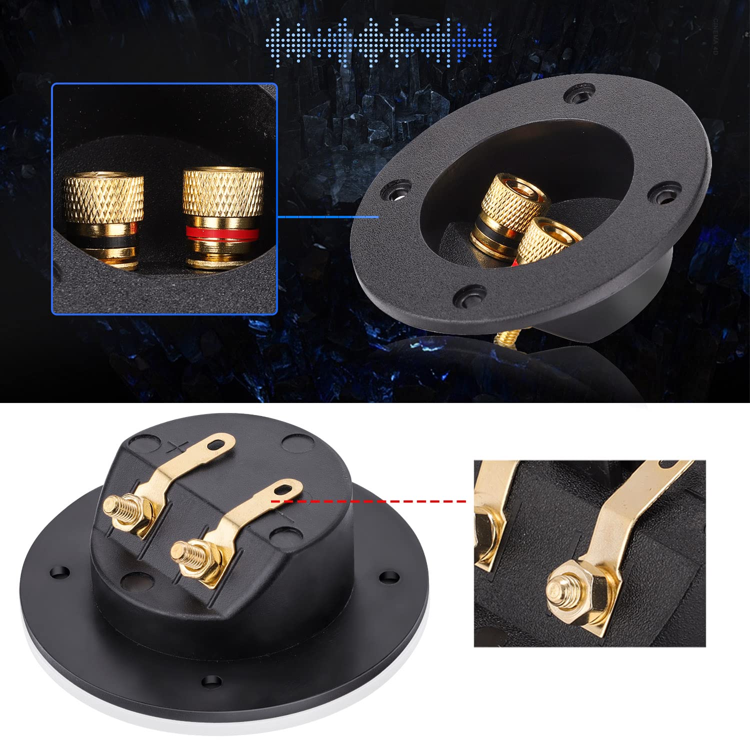 Facmogu 2PCS 3 Inch Round 2-Way Speaker Terminal Cup with Binding Post - Gold Plated Banana Plug Connectors for DIY Speaker Box, Home Theater & Car Audio System - Perfect for Subwoofer Enclosures and Professional Speaker Builds
