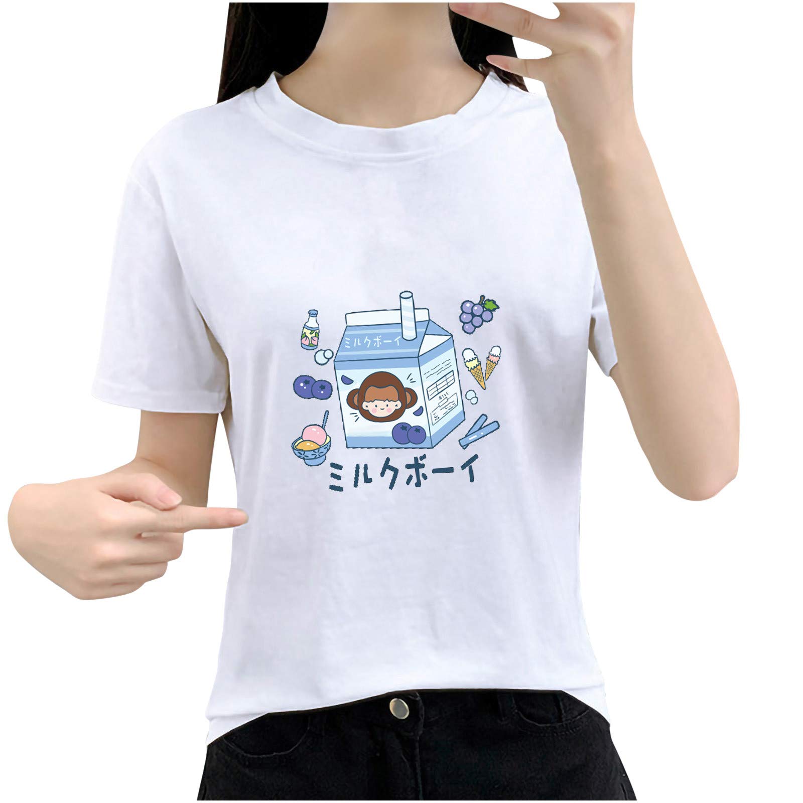 Korean Harajuku Style Women's T-Shirt - Summer Casual Comfy Cute Pattern Print Sweatshirt for Outgoing Girls | Streetwear, K-Pop Fashion, Daily Wear