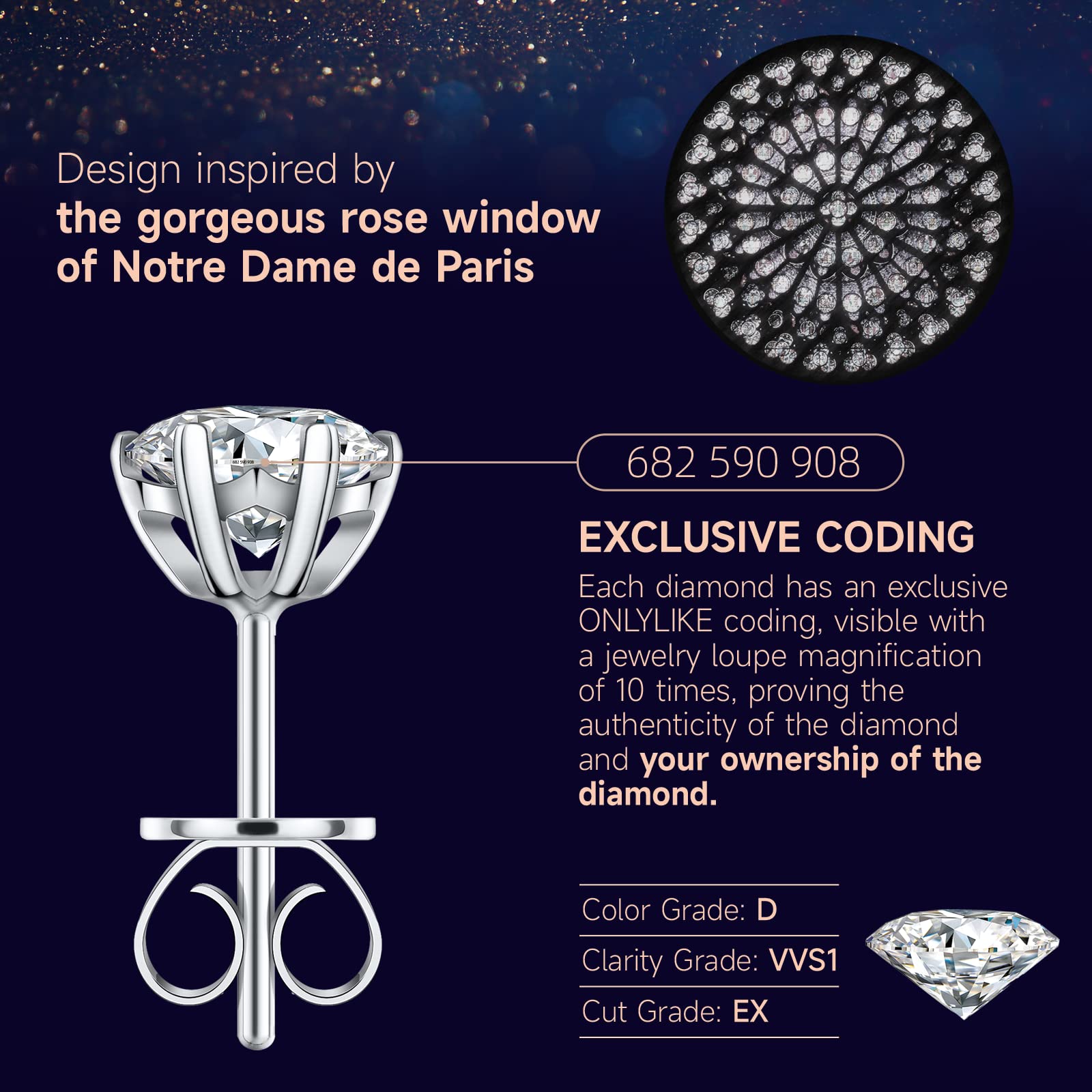 Moissanite Stud Earrings for Women - 0.6 to 3 Carat Diamond Alternative Jewelry - Perfect Anniversary & Birthday Gift for Wife, Mom, or Loved Ones - Elegant for Weddings, Parties & Everyday Wear