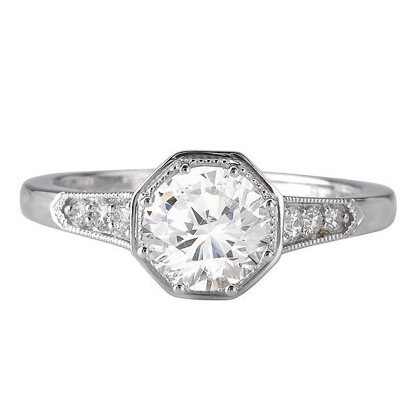 14KT 1/8 CTW Diamond Octagon Vintage Milgrain Engagement Ring Setting for 1CT Round Cut Center Stone - Perfect for Wedding, Anniversary & Proposal Jewelry Gifts