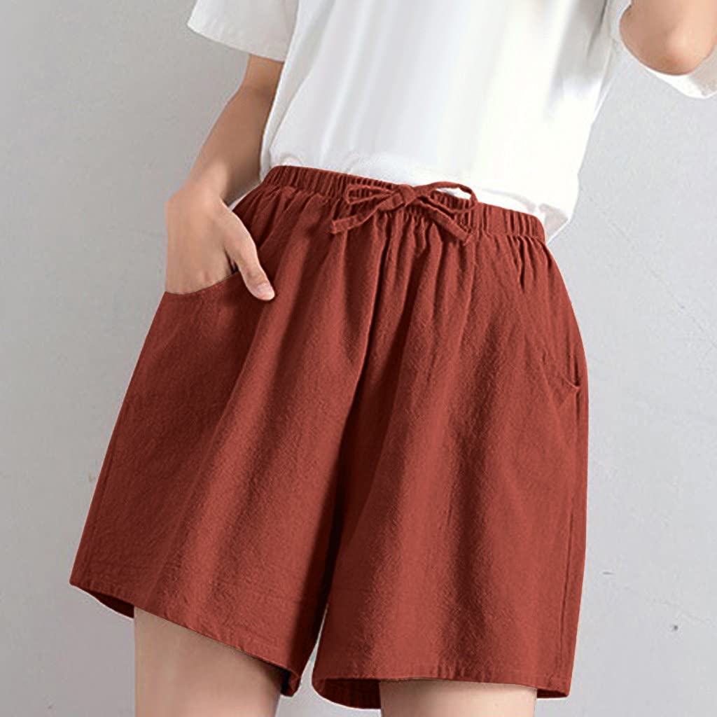Women's Casual Cotton Linen Shorts with Elastic Waist - Breathable Loose Fit Summer Beach Shorts with Pockets | Perfect for Vacation, Travel, and Outdoor Activities