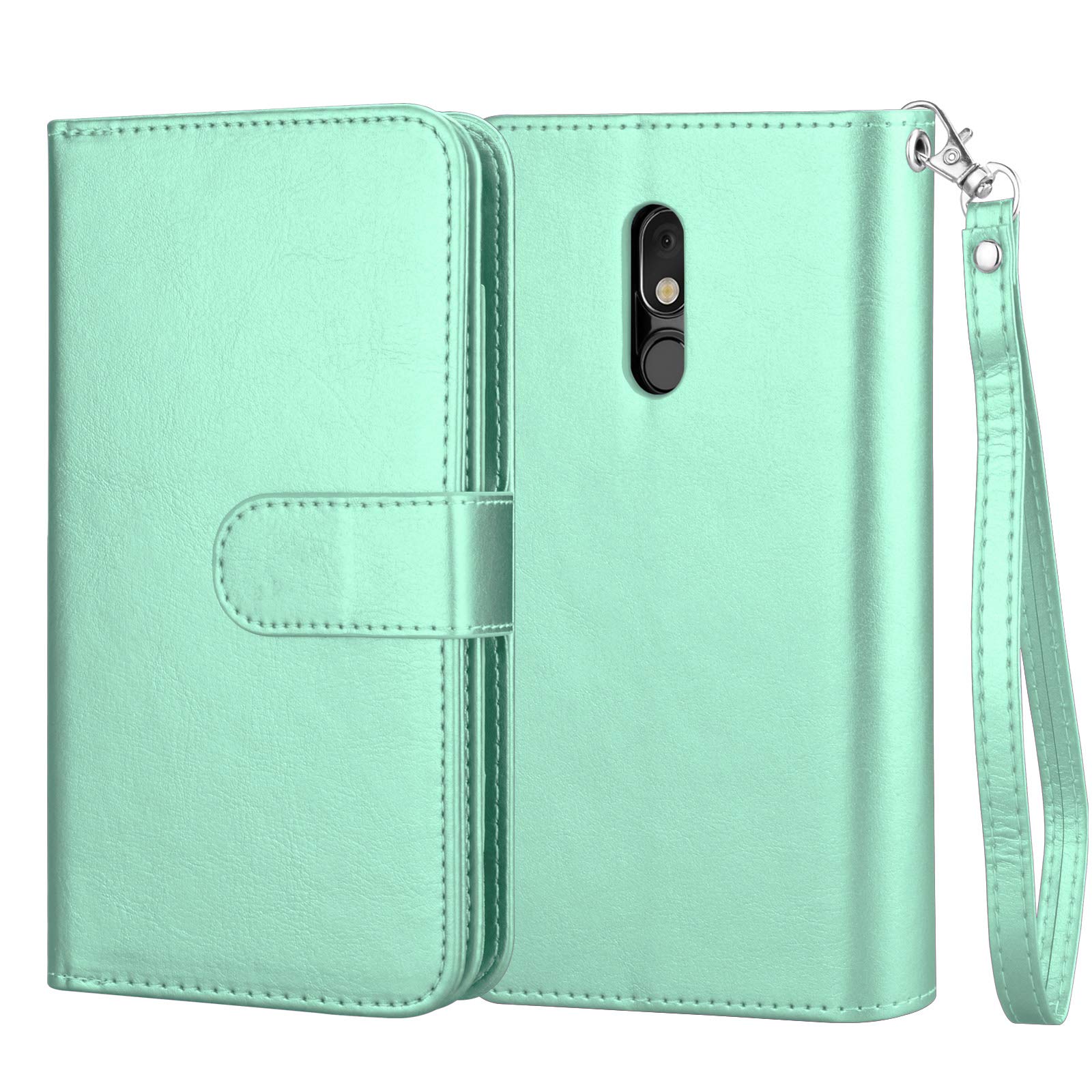 NJJEX Wallet Case for LG Stylo 5/5X/5V/5 Plus - PU Leather Folio Cover with 9 Card Slots, Detachable Kickstand & Magnetic Closure - Mint Green Phone Case for Work, Travel and Everyday Use