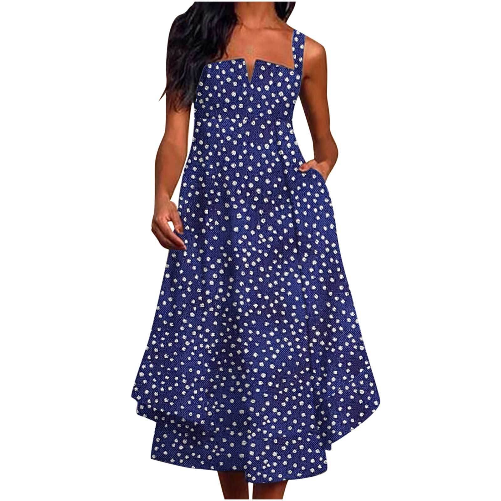 Women's Floral Print Sleeveless Square Neck A-Line Midi Dress - High Waist Ruffled Smocked Backless Design for Summer Parties, Beach Vacations & Date Nights