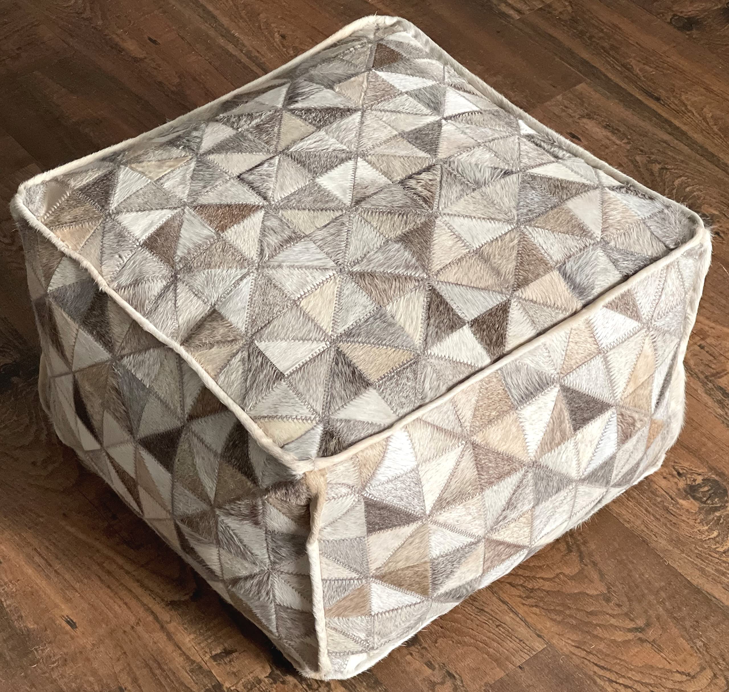 Handmade Leather Pouf Footstool - Hiva Ottoman for Living Room, Bedroom & Family Room - Easy Maintenance & Durable (18x18x12 Inches) - Perfect for Relaxing, Extra Seating & Home Decor