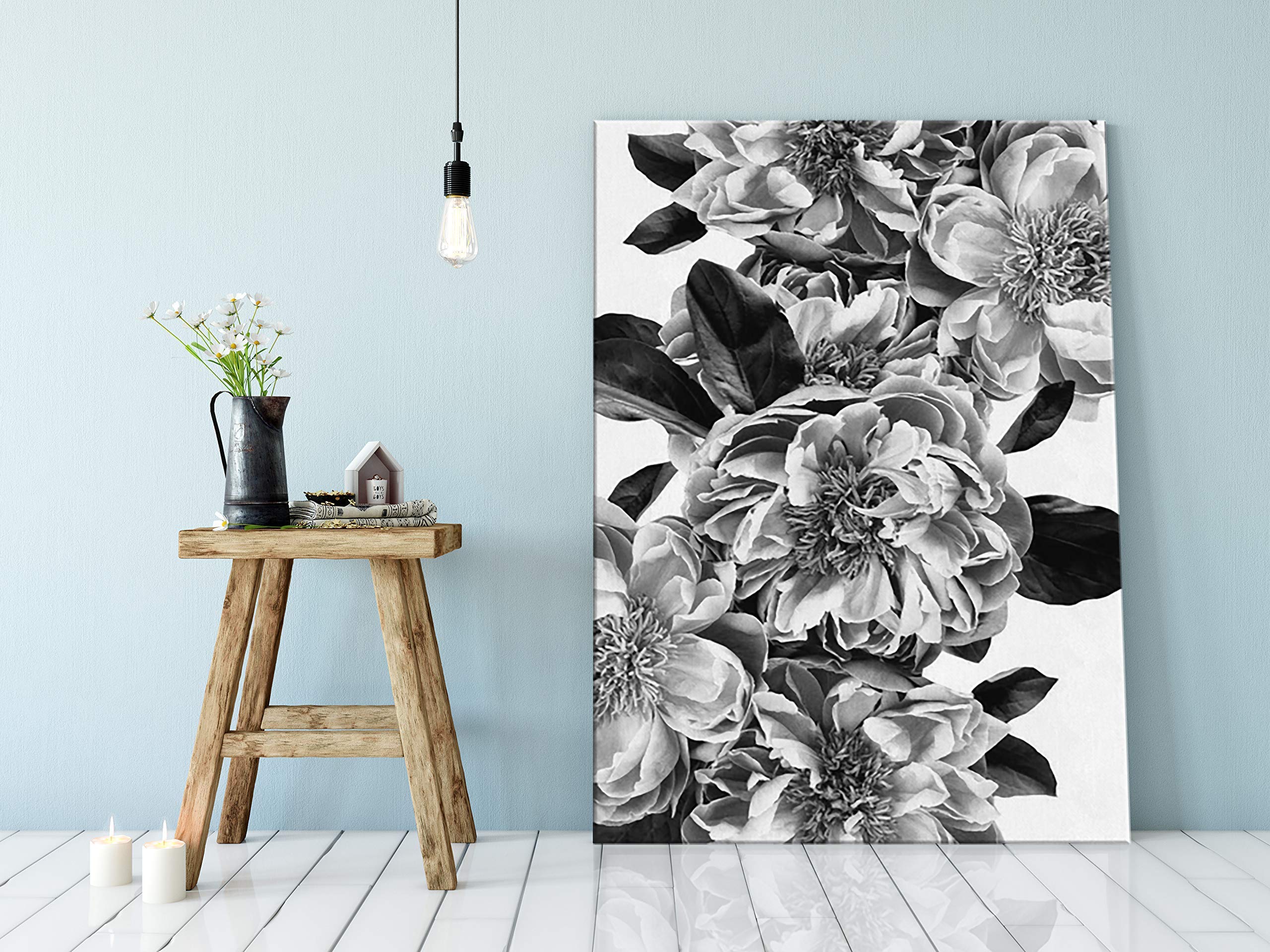 Elegant Black & White Floral Canvas Wall Art - Farmhouse & Shabby Chic Decor for Bedroom, Living Room & Bathroom - 5 Size Options - Perfect for Home, Office & Gift Giving