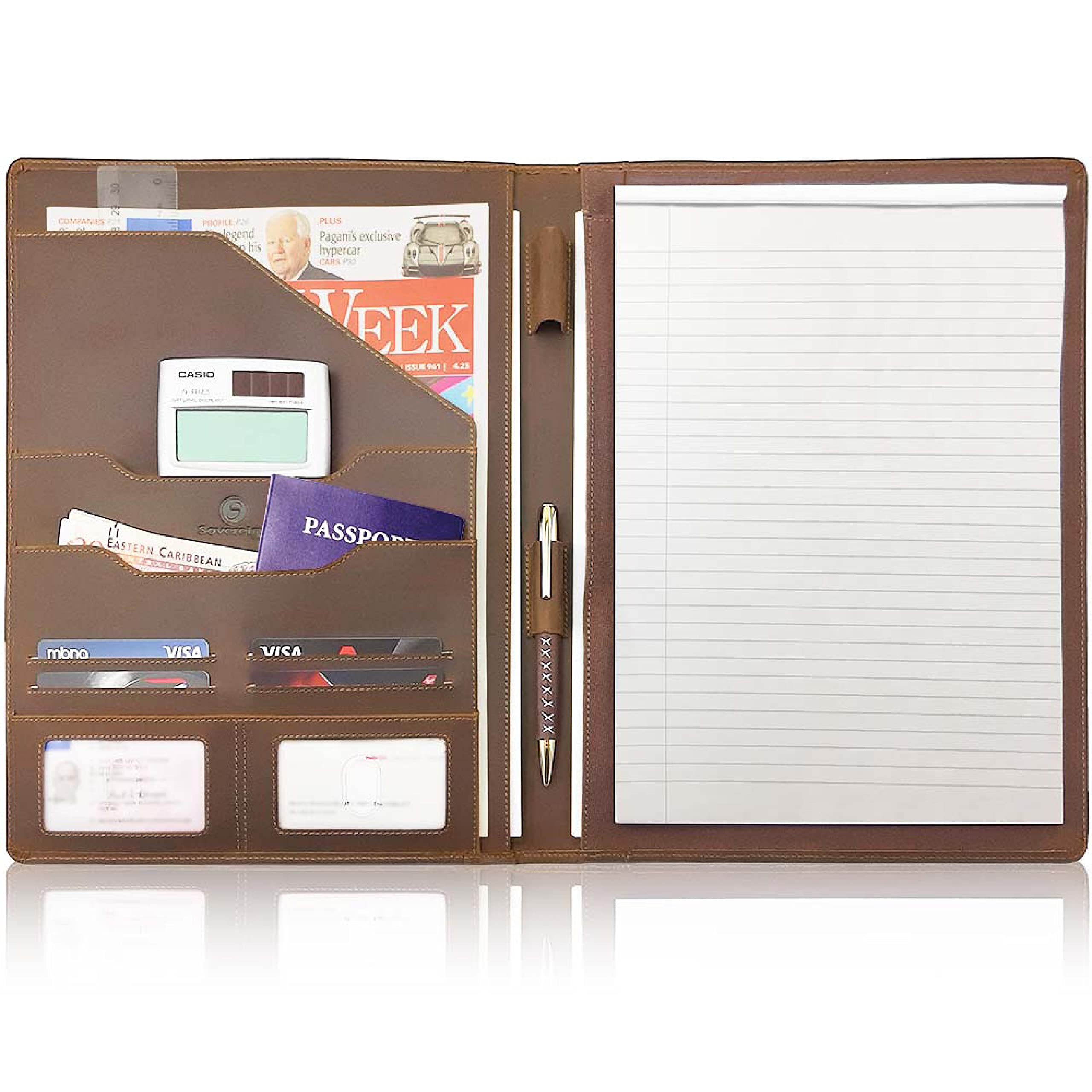 Premium Genuine Leather Executive Portfolio - Professional Padfolio with Resume Folder, Document Organizer & Business Card Holder - Perfect for Business Meetings, Job Interviews & Corporate Gifting - Ideal for Executives, Lawyers & Graduates - Use for Presentations, Client Pitches, Office Organization & Networking Events - Great for Daily Business Essentials, Career Fairs & Professional Travel
