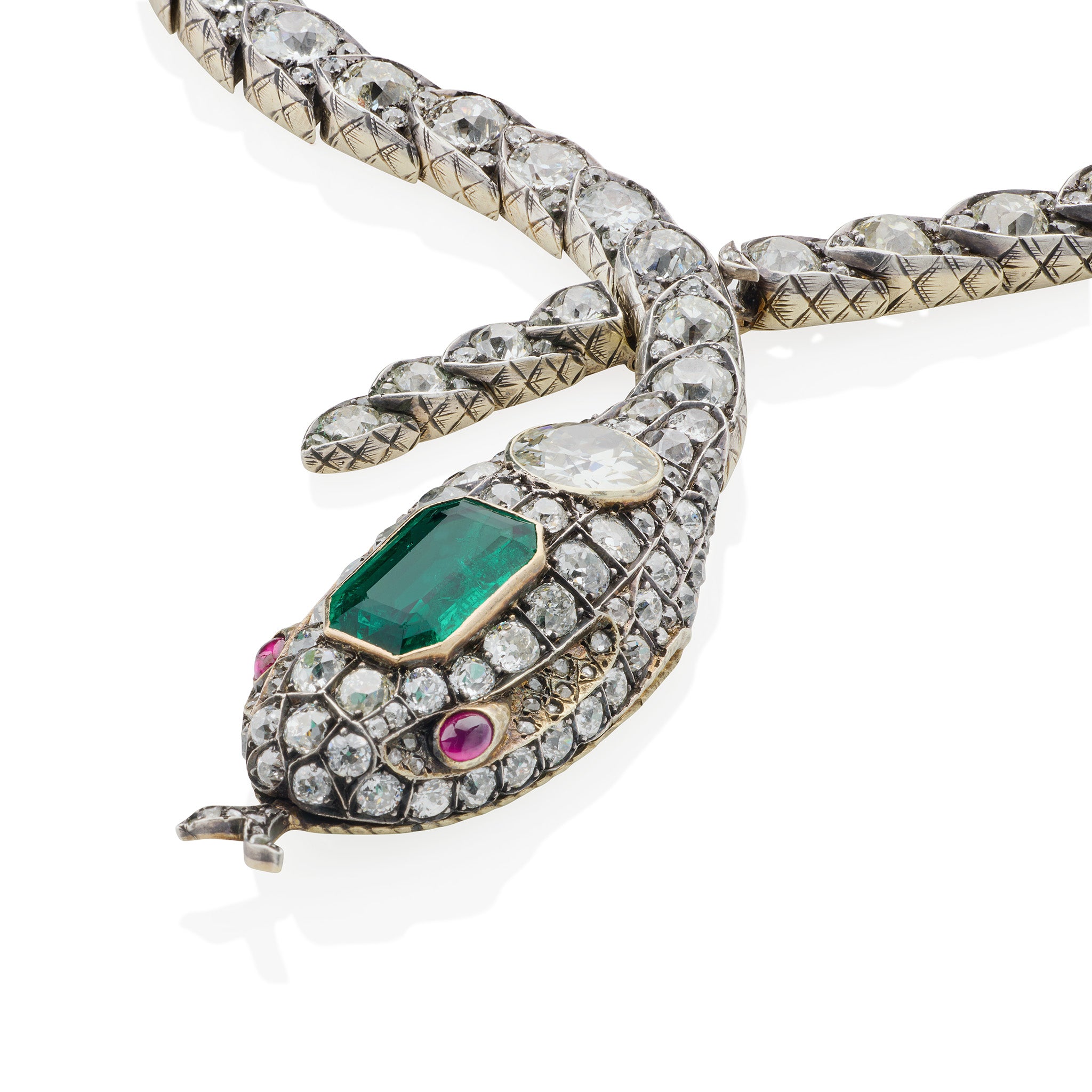 Vintage Emerald & Diamond Serpent Necklace - 18K Gold Plated Snake Jewelry for Women - Elegant Statement Piece for Evening Gala, Wedding & Special Occasions