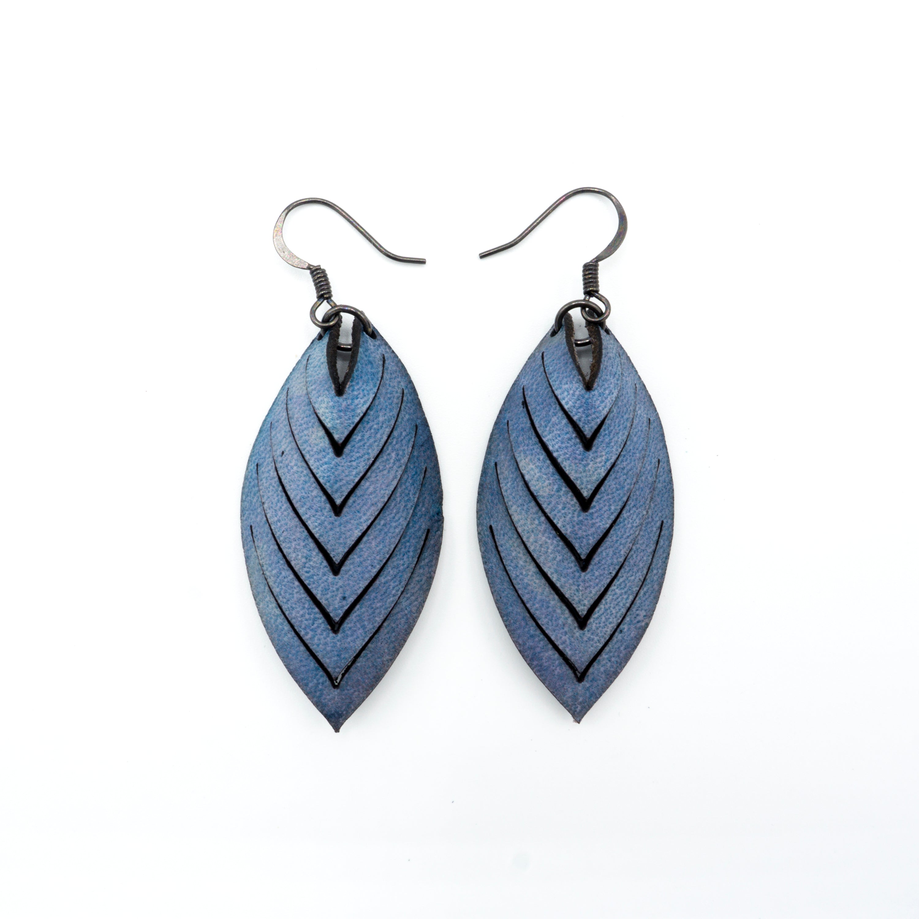 Terrabyte 14 [S] Light Navy Blue Leather Earrings for Women - Boho Chic Handmade Dangle Earrings for Casual Wear, Parties & Special Occasions