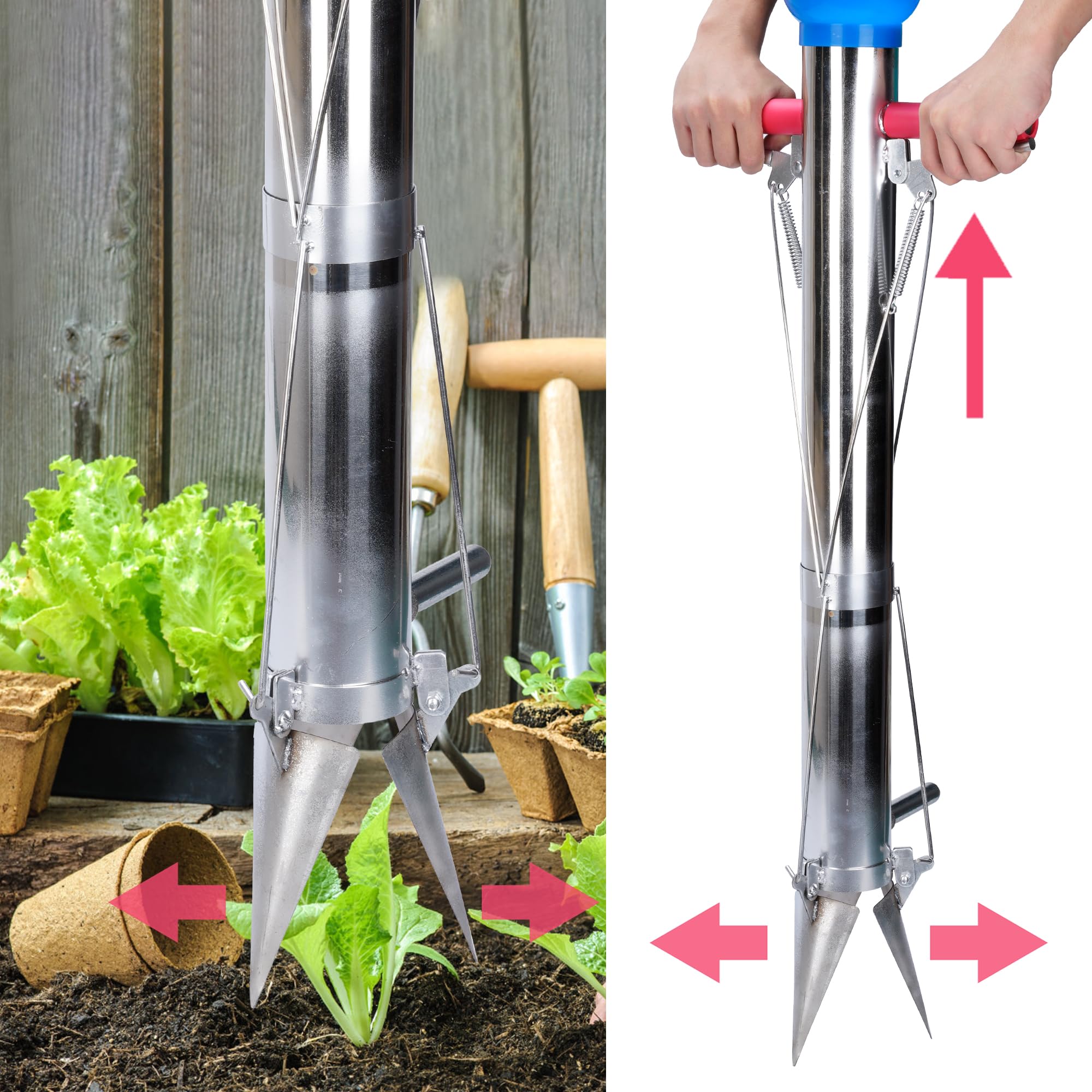AIWFL Stainless Steel Seedling Transplanter - Long Handled Bulb Planter Tool for Vegetables & Young Plants - Manual Garden Planting Tool for Transplanting Seedlings, Flowers & Bulbs - Perfect for Home Gardening, Landscaping & Farm Use