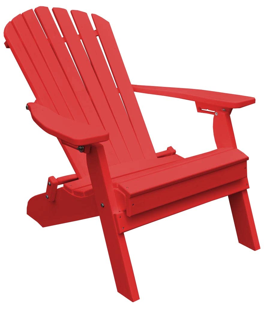Poly Folding Reclining Adirondack Chair - Bright Red Outdoor Patio Furniture for Garden, Poolside & Backyard Relaxation