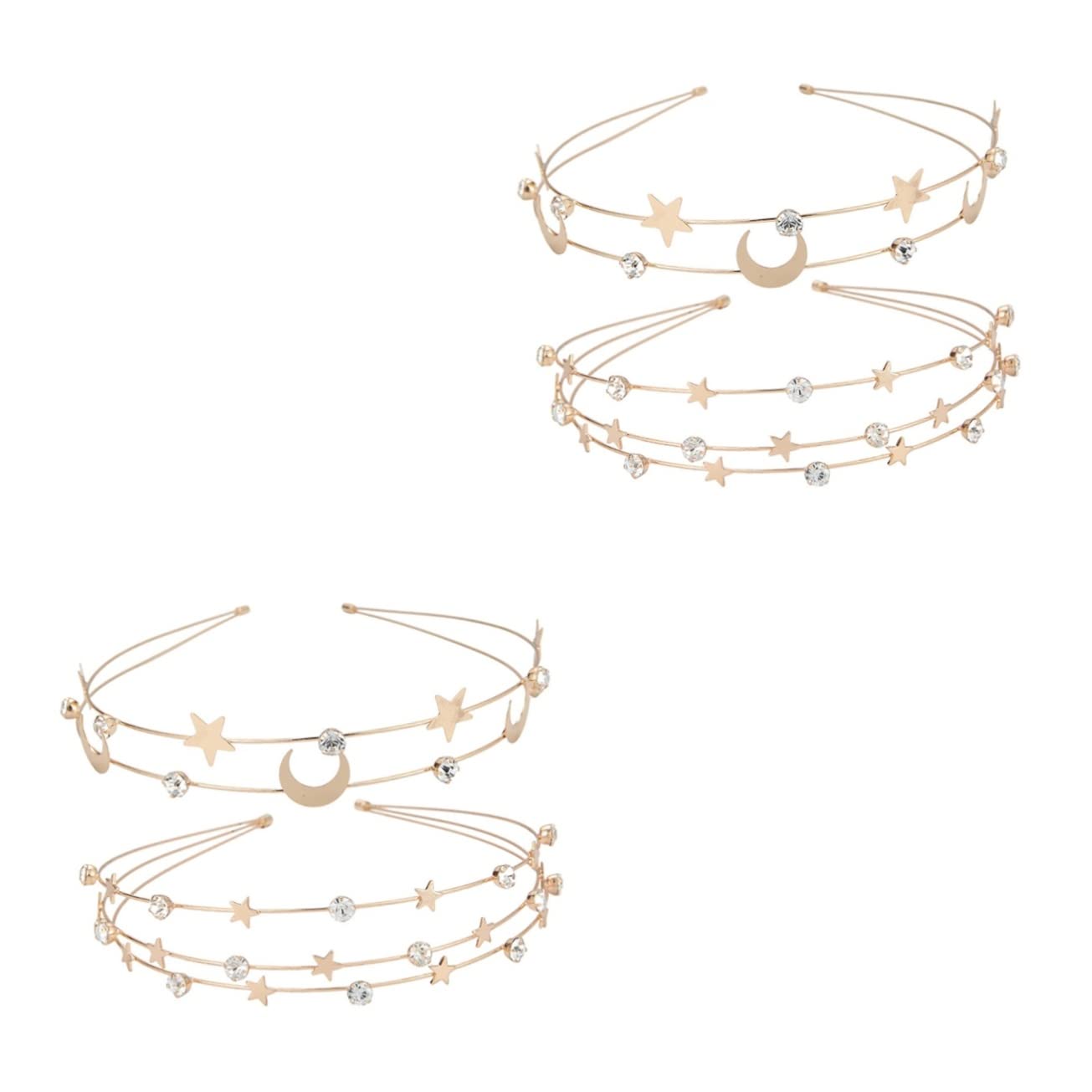 Minkissy 4-Piece Star Moon Headband Set - Crystal Tiara Hair Accessories for Women, Brides & Christmas Parties | Gold Rhinestone Metal Headband for Weddings, Prom & Special Occasions