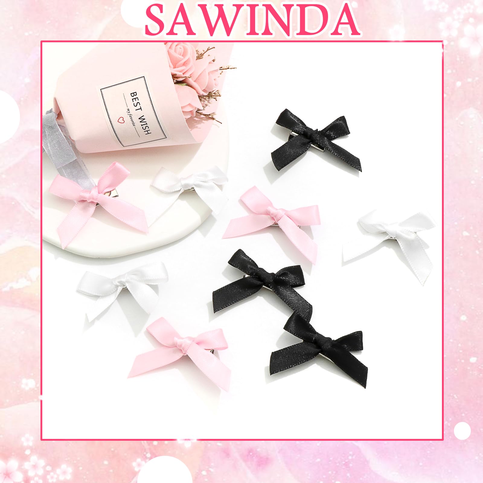 30PCS Pink Satin Bow Hair Clips for Women & Girls - Non-Slip Mini Hair Barrettes, Cute Hair Accessories for School, Parties, Weddings & Daily Styling