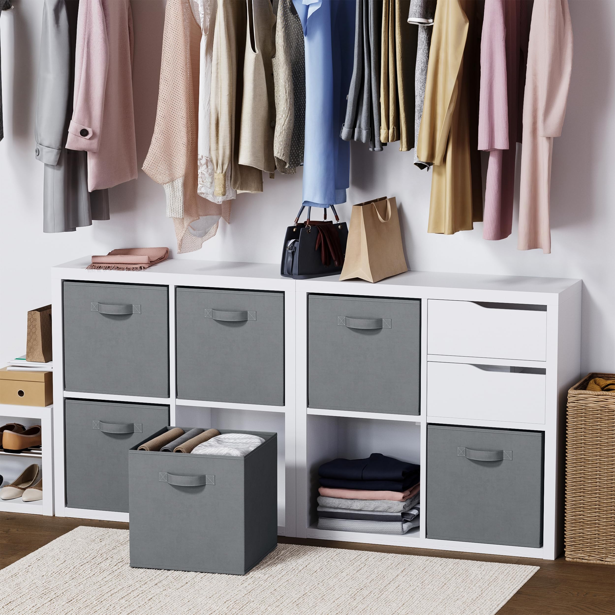 NEATERIZE 6-Pack Heavy Duty Grey Fabric Storage Cubes - 13 Inch Cube Organizer Bins for Closet, Shelves & Cubbies | Perfect for Clothes, Toys & Home Organization