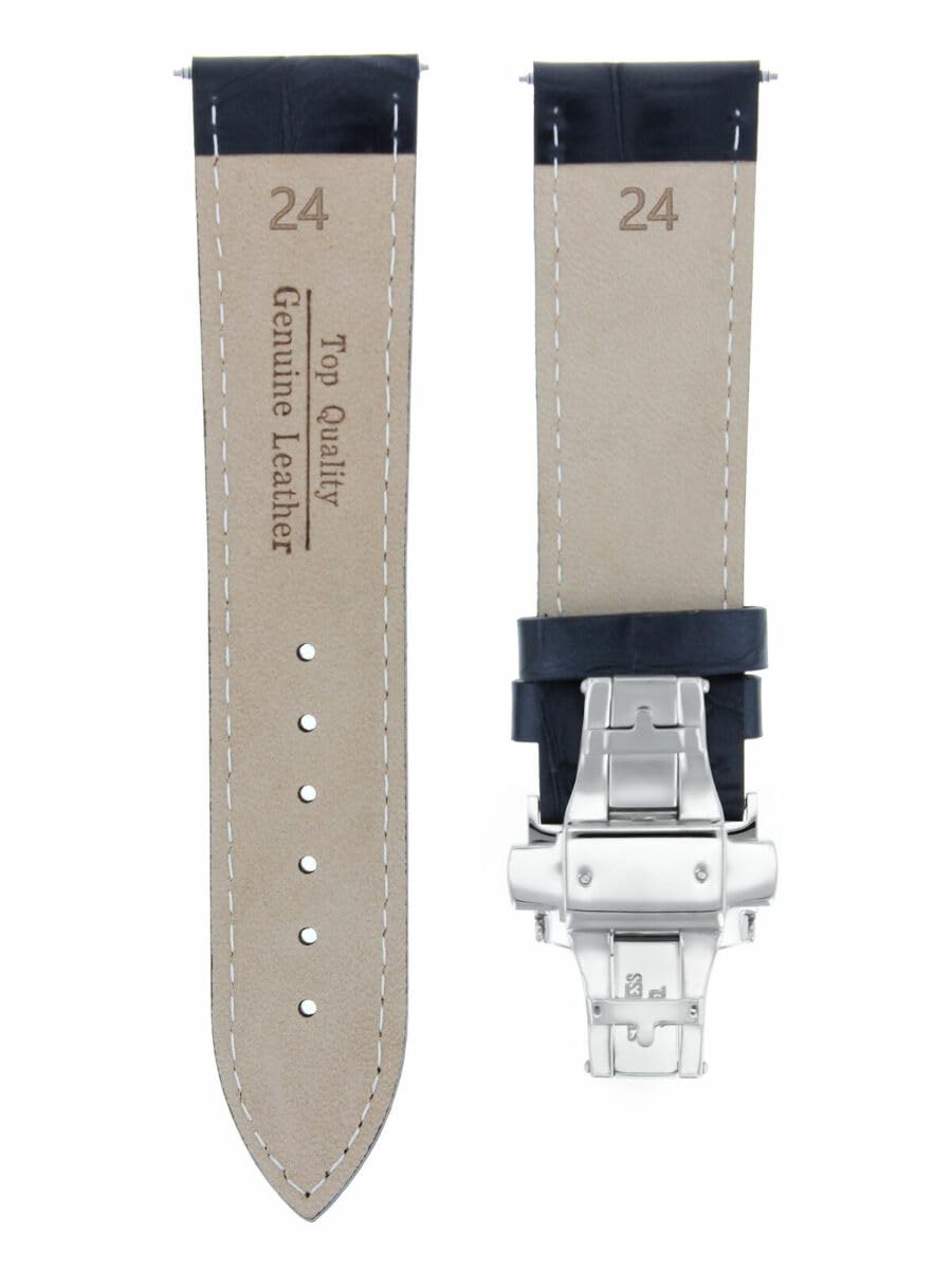 24mm Genuine Leather Watch Band Strap for Breitling Super Ocean Avenger - Black with White Stitching | Replacement Watch Strap for Diving, Swimming & Everyday Wear