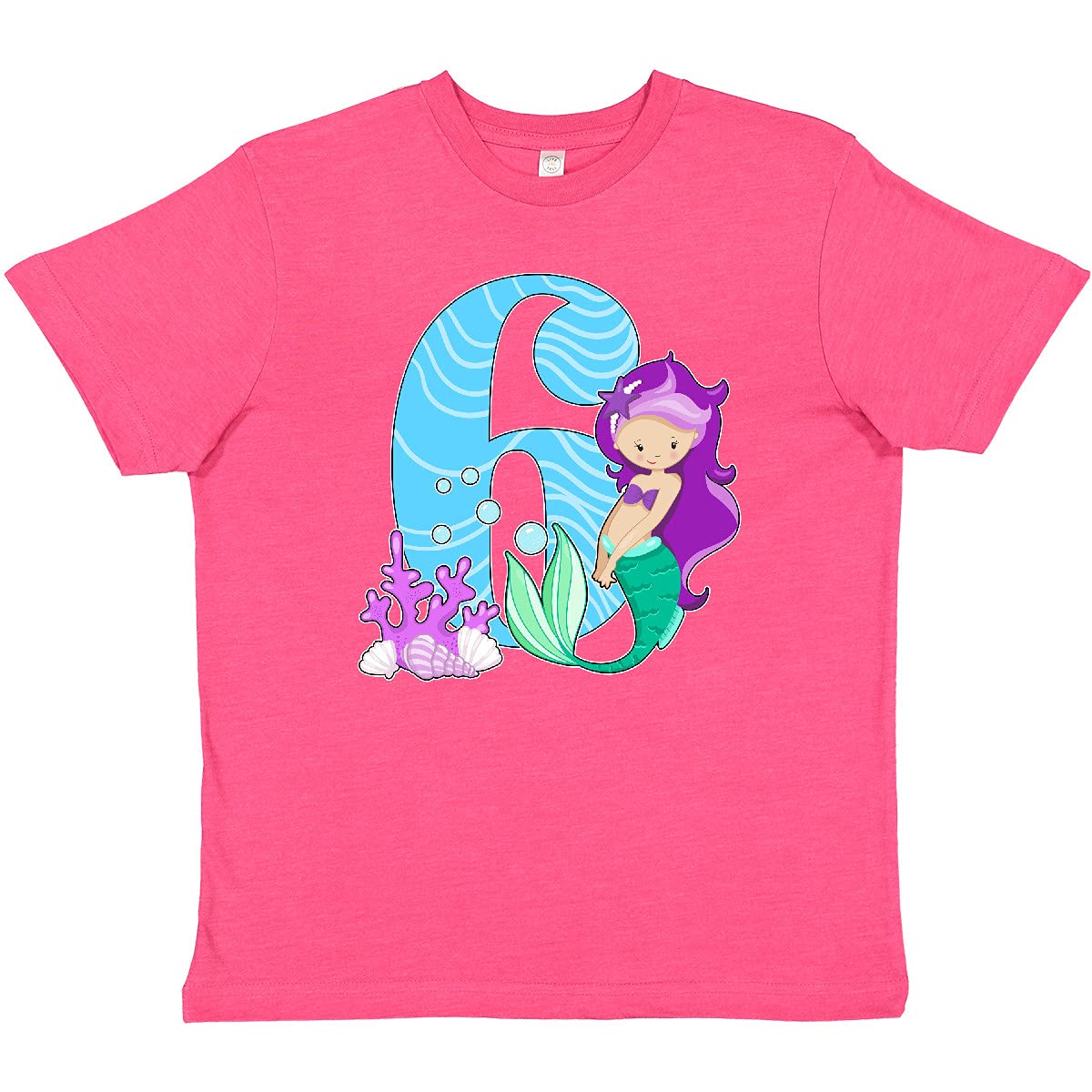 Inktastic Sixth Birthday Mermaid Youth T-Shirt | Cute Mermaid Themed Birthday Shirt for Girls | Perfect for Birthday Parties, Beach Outfits & Summer Wear
