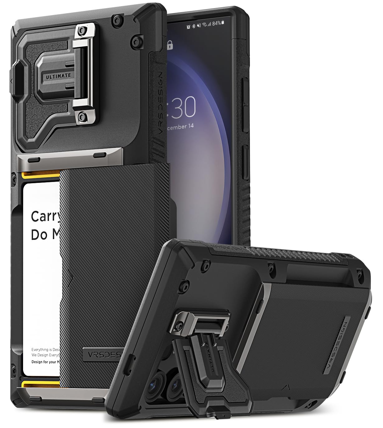 Premium VRS DESIGN Damda Glide DuoGuard Case for Samsung Galaxy S23 Ultra (2023) - Heavy Duty Full Coverage with Camera Lens Protection & Built-in Wallet Card Holder (Groove Black) - Perfect for Work, Travel and Everyday Protection
