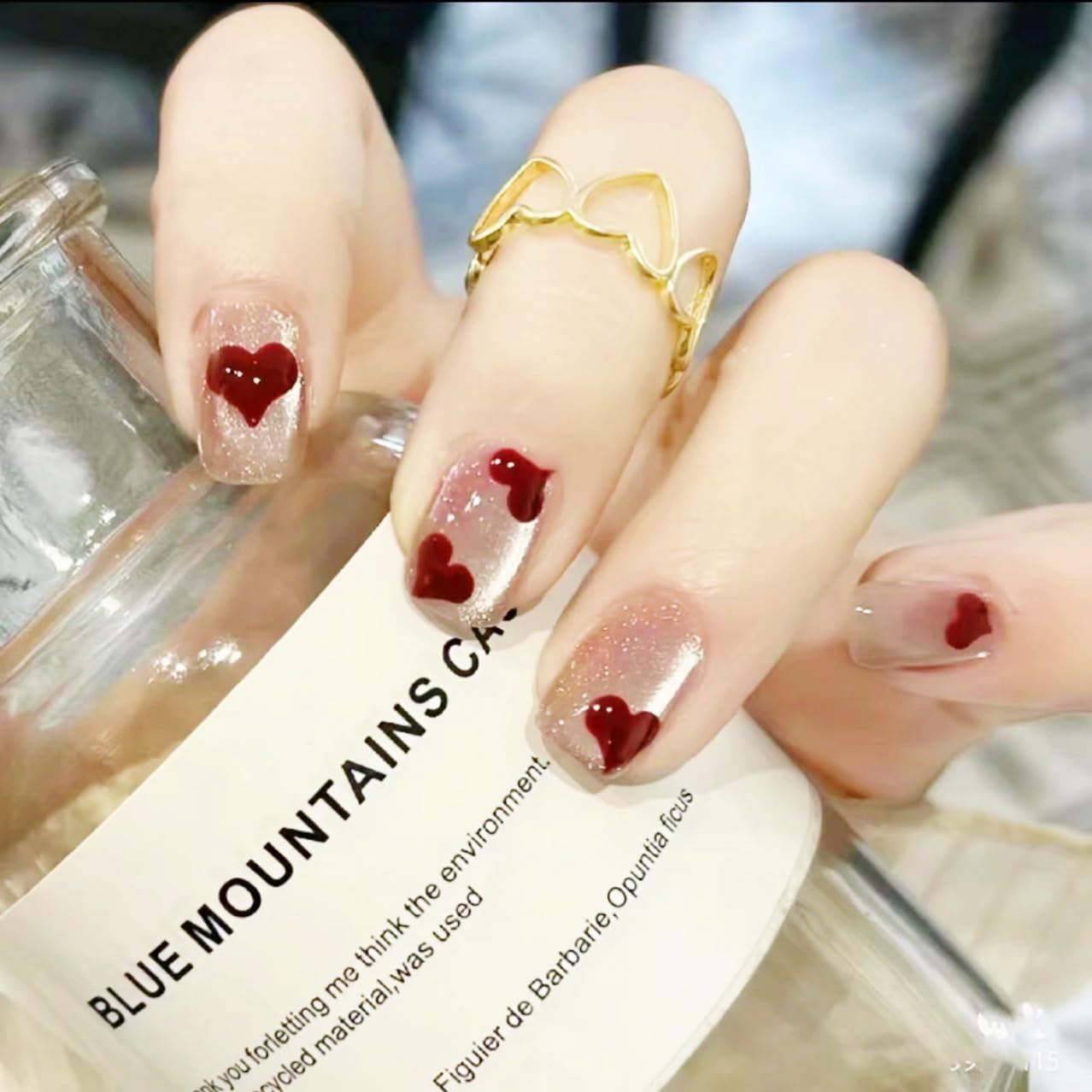 Valentine's Day Press on Nails - 24Pcs White Acrylic False Nails with Red Heart Designs, Short Square Full Cover Glossy Nails for Women & Girls | Perfect for Date Night, Parties & Special Occasions
