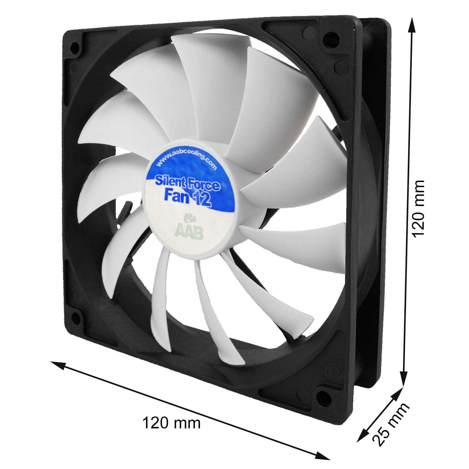 AAB Cooling Silent Force Fan 12 - Ultra Quiet 120mm PC Case Fan with 4 Anti-Vibration Pads, 12V DC Motor - 3 Pack for Gaming PC, Workstation, Server & Home Office Cooling