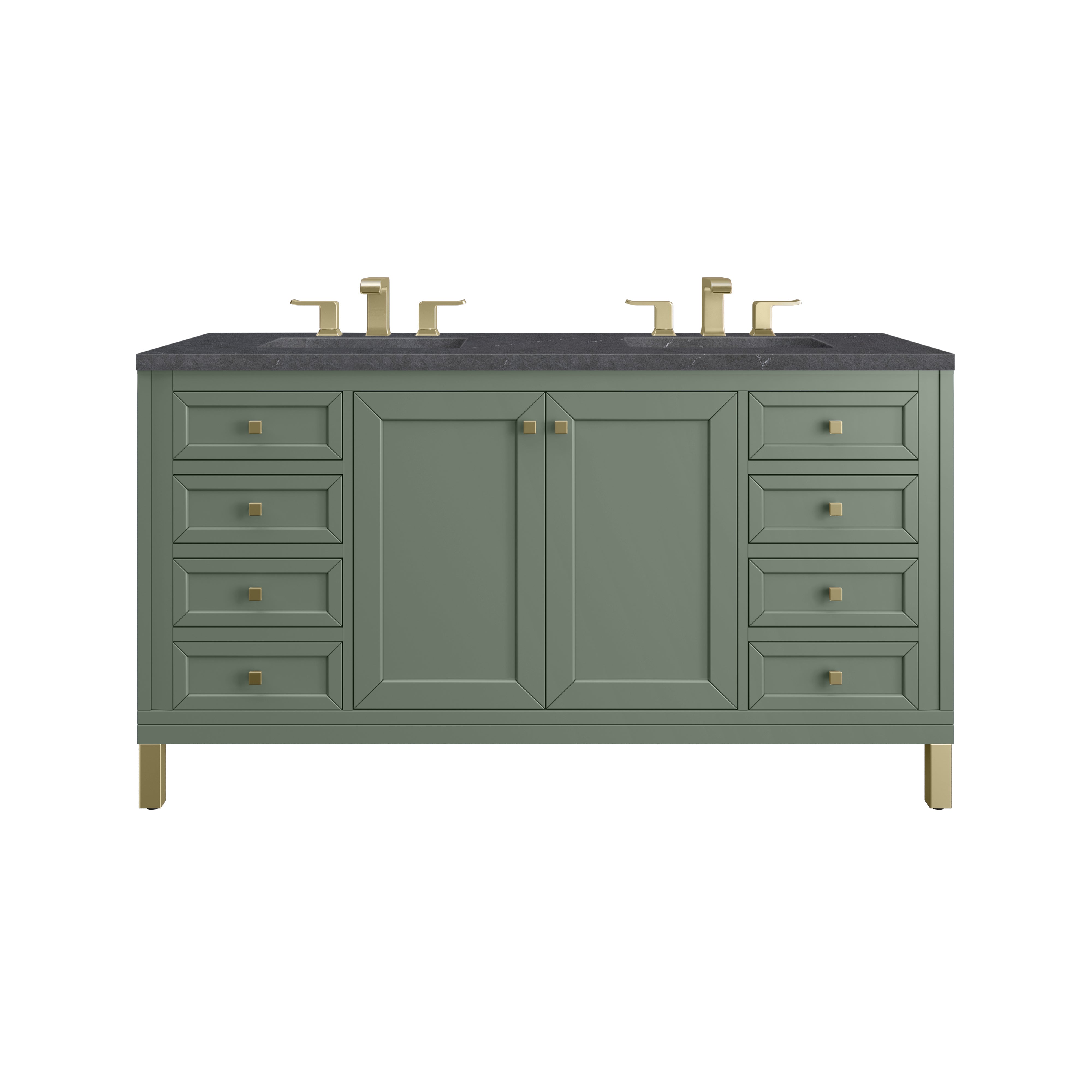 Chicago 60-Inch Double Vanity Sink with Smokey Celadon Base & 3CM Charcoal Soapstone Countertop - Perfect for Master Bathroom Renovation and Luxury Home Upgrade