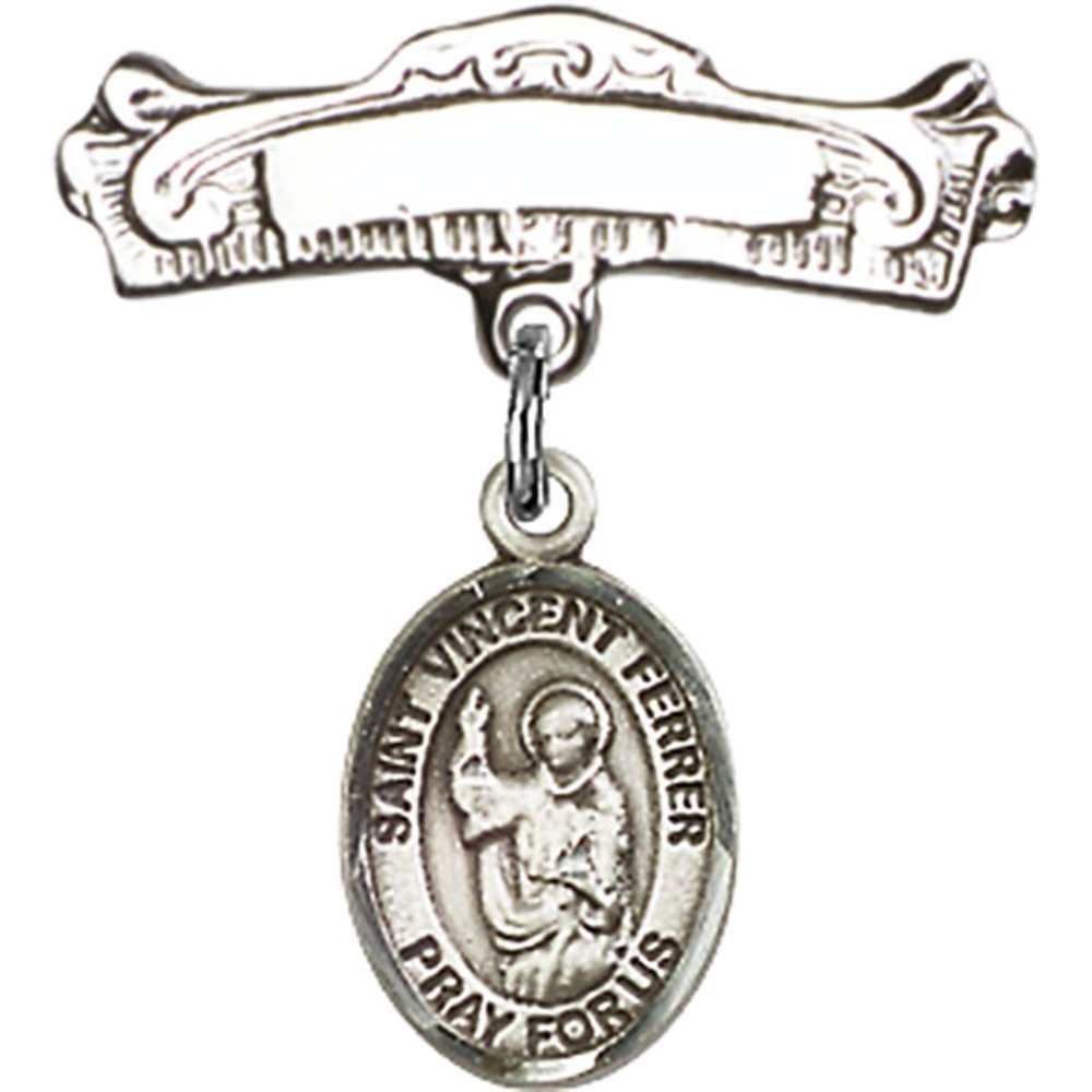 Sterling Silver Baby Badge with St. Vincent Ferrer Charm - 7/8