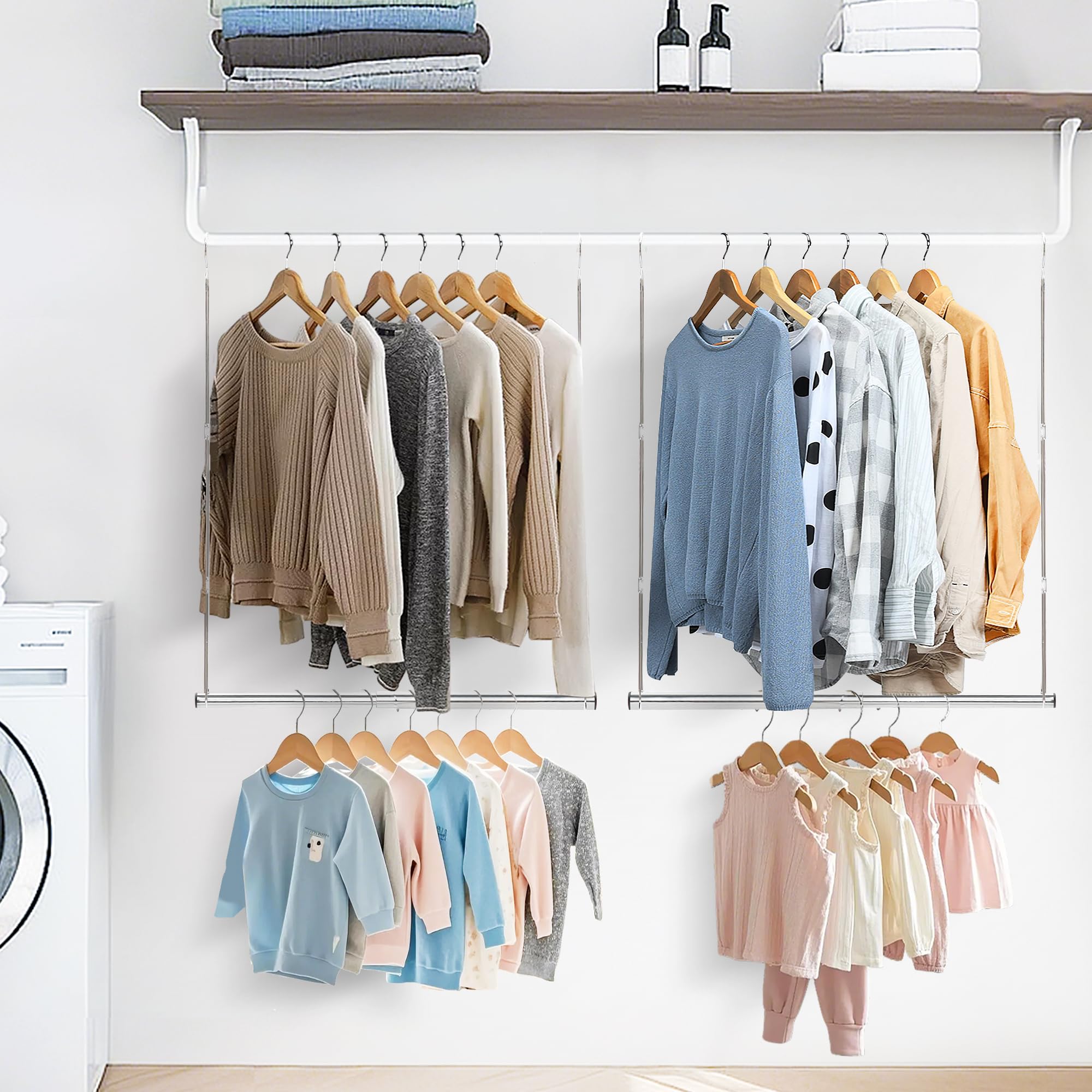 Adjustable Hanging Closet Rod Organizer - Space Saving Closet Extender with Chrome Finish for Bedroom, Closet or Dorm Organization (1 Pack) - Perfect for Maximizing Storage in Small Spaces