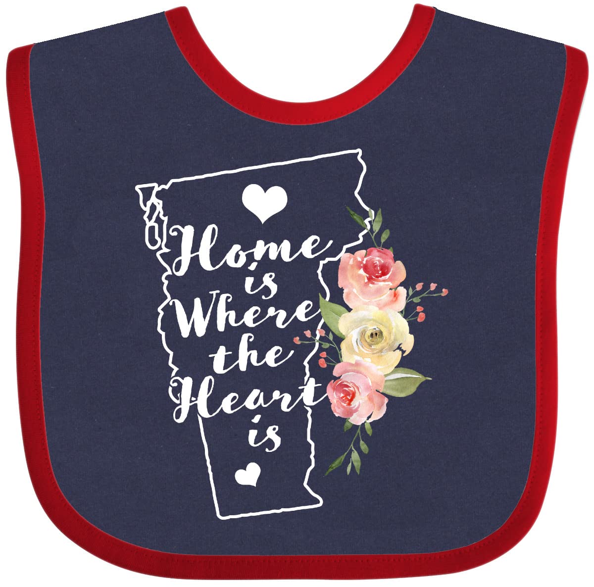 Inktastic Vermont Home Is Where the Heart Is Watercolor Floral Baby Bib - Soft Organic Cotton Drool Bib for Newborns & Infants - Perfect for Feeding, Teething, and Photo Shoots