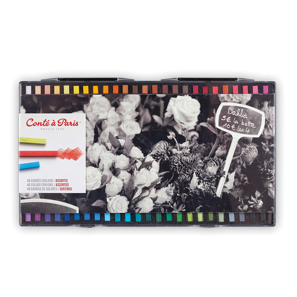Conté à Paris Carre Colour Crayons Set - 48 Assorted Colors | Premium Artist Drawing Crayons for Professional Sketching & Coloring | Perfect for Art Classes, Studio Work & Creative Projects