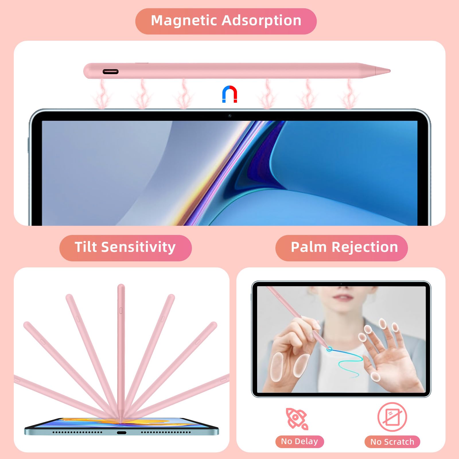 8 Mins Fast Charge Stylus Pen for iPad (2018-2023) - Active Pencil with Palm Rejection & Tilt Sensitivity for iPad Pro 11