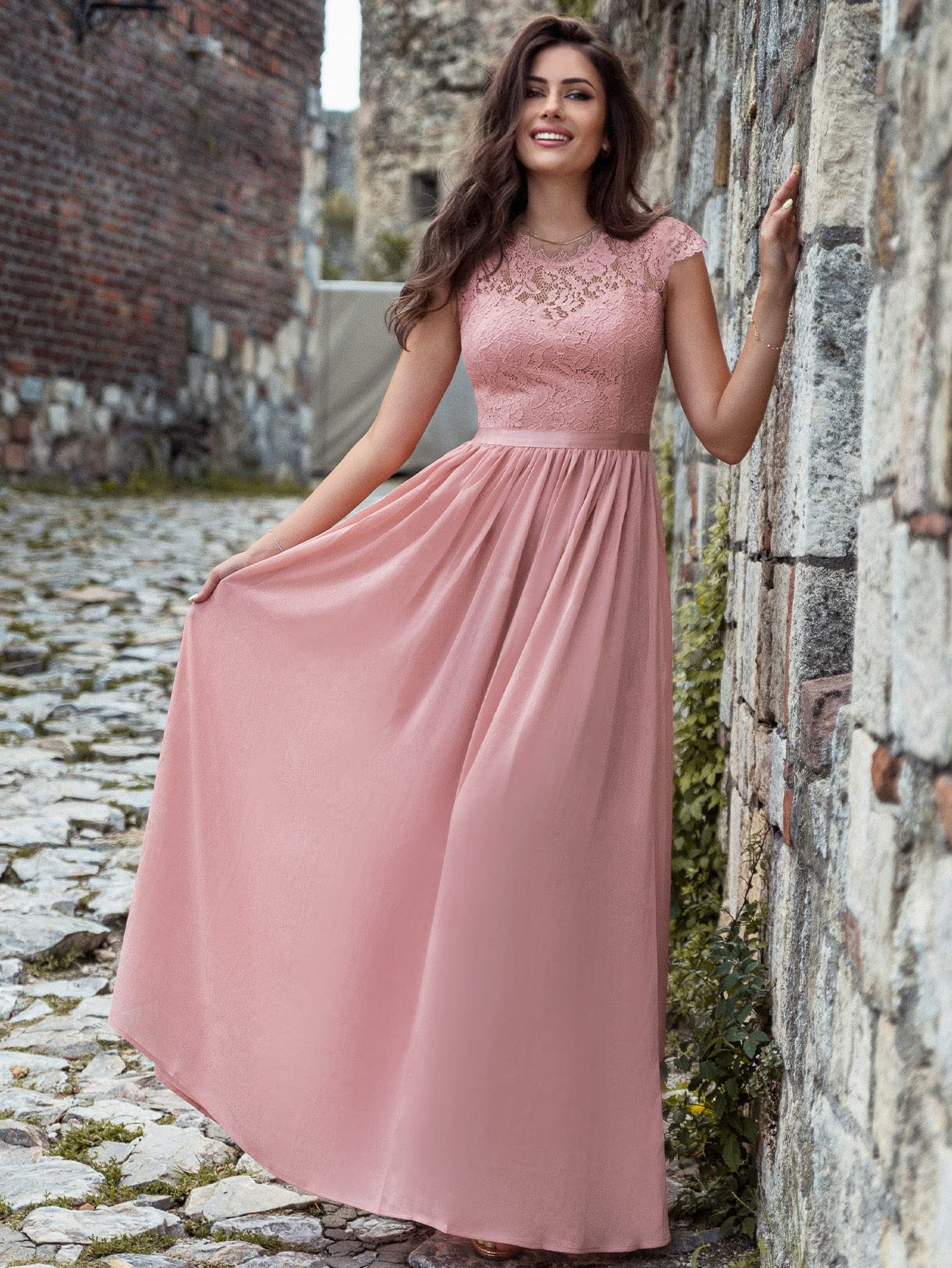Elegant Miusol Women's Floral Lace Maxi Dress for Evening Party, Wedding, Prom & Special Occasions | Formal Long Gown with Floral Embroidery